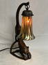 Nouveau Style Bronze Cat Lamp Lundberg Shade - Desk Lamp w/ Lundberg Art Glass Shade (Unsigned) &