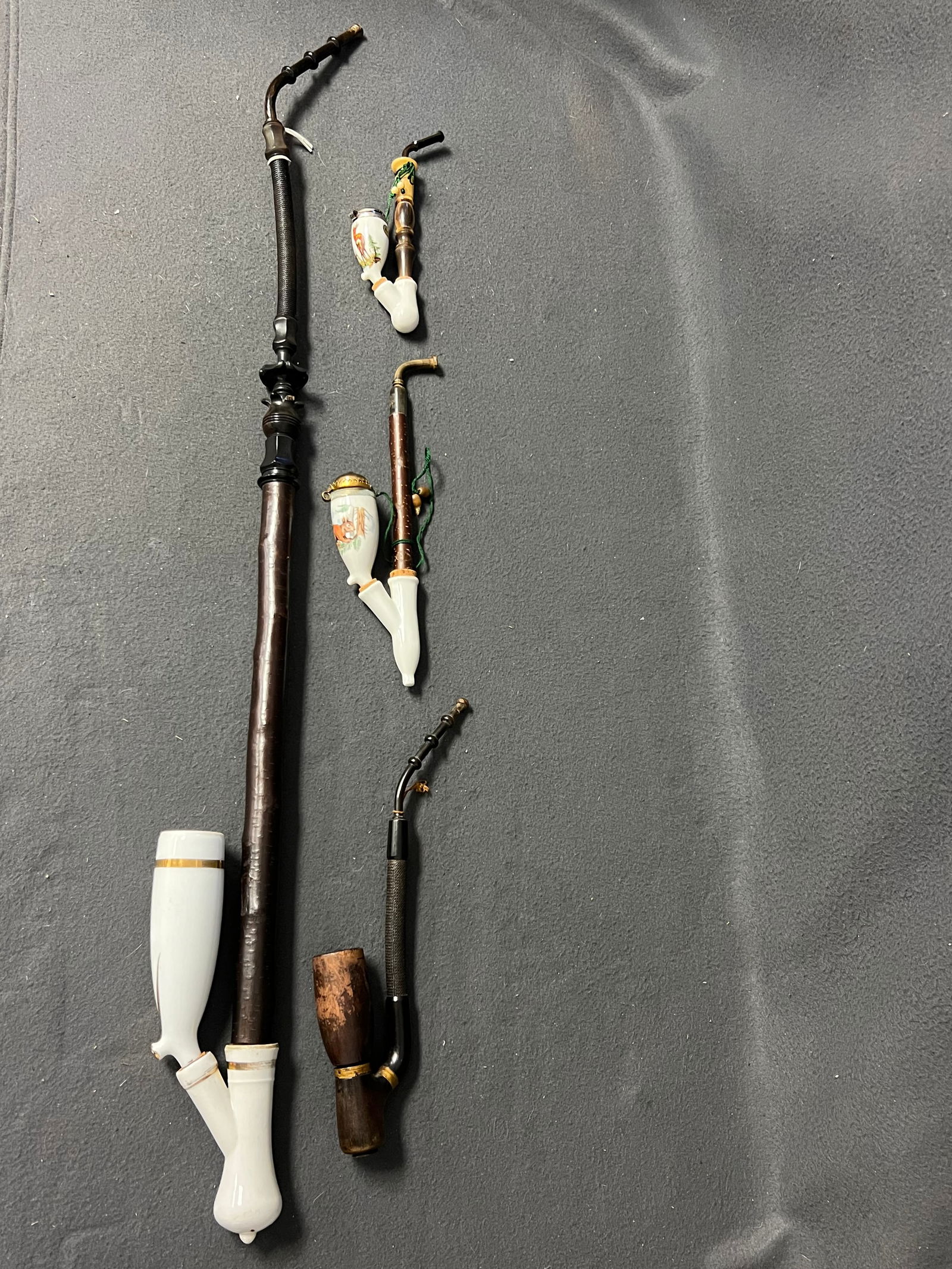 Atq/ Vtg W.Germany Porcelain Pipes, Wooden Pipes - Wrapped Leather,Porcelain - Various Sizes & (1 of 10)