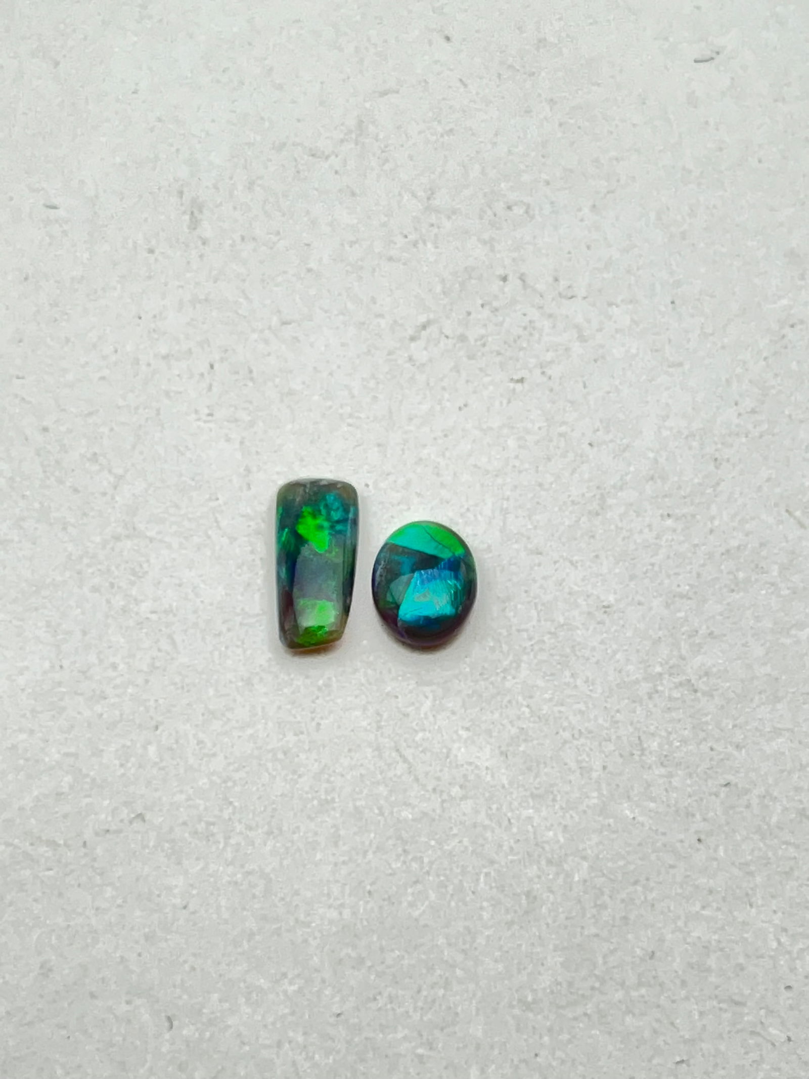 (2)Australian Lightning Ridge Black Opals - 1.05ct Freeform Cab + 1.10ct Doublet Opal Cab (1 of 4)