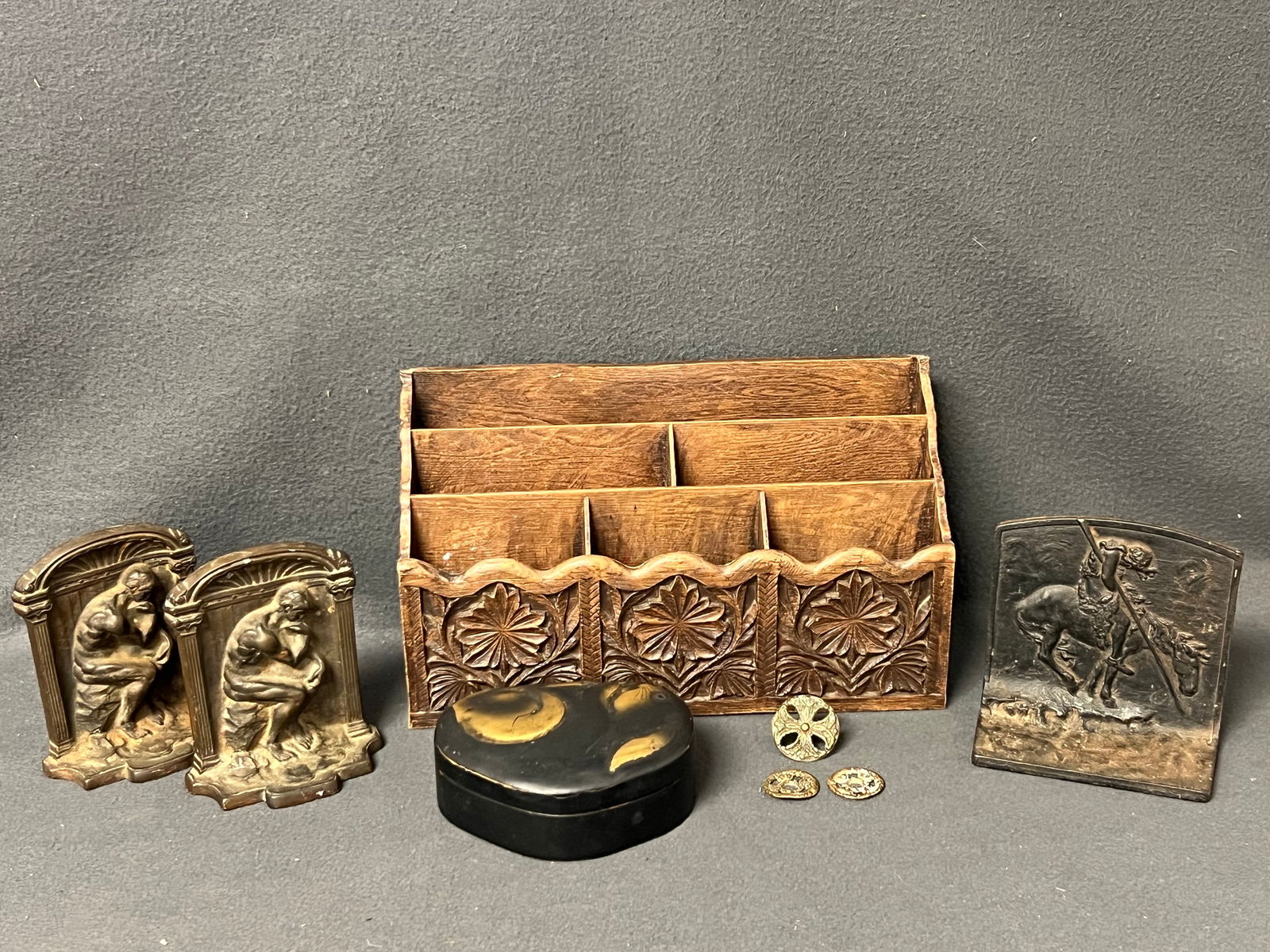 Bronze Bookends/ Door Stops,Letter Holder,More- Pr Bronze Thinker Bookends, End of Trail Native (1 of 6)