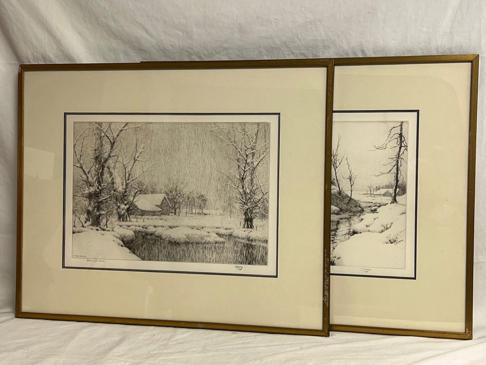 (2)Charles Jac Young Signed Etchings - C.Young (1880-1940) - Sunny Brook + Feathering The Willows - (1 of 9)