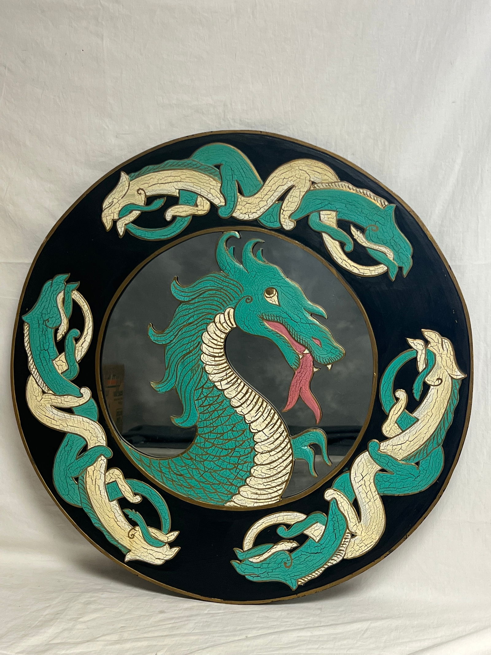 Wooden Carved Wall Mirror Dragon Design 24'' (1 of 3)