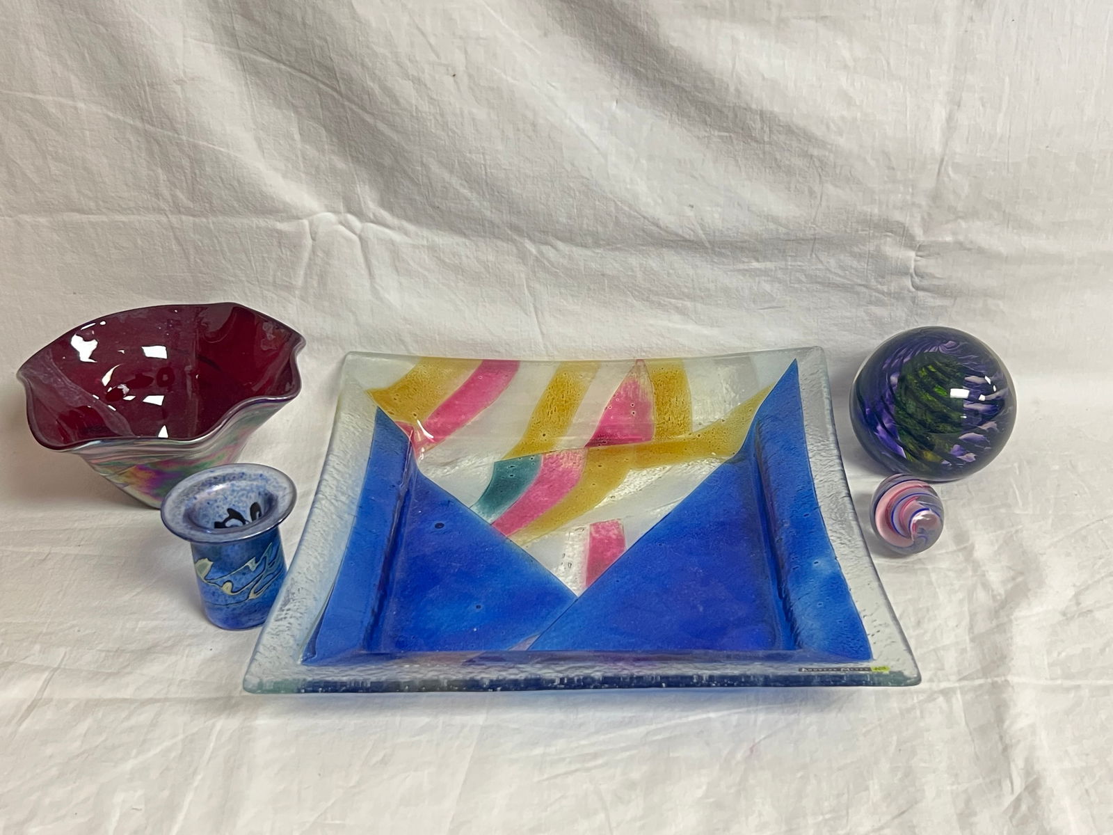 Art Glass- Andreas Meyer, Glass Eye Bowl,More - Paperweight, Canada Glass Blue Bud Vase Signed + (1 of 9)