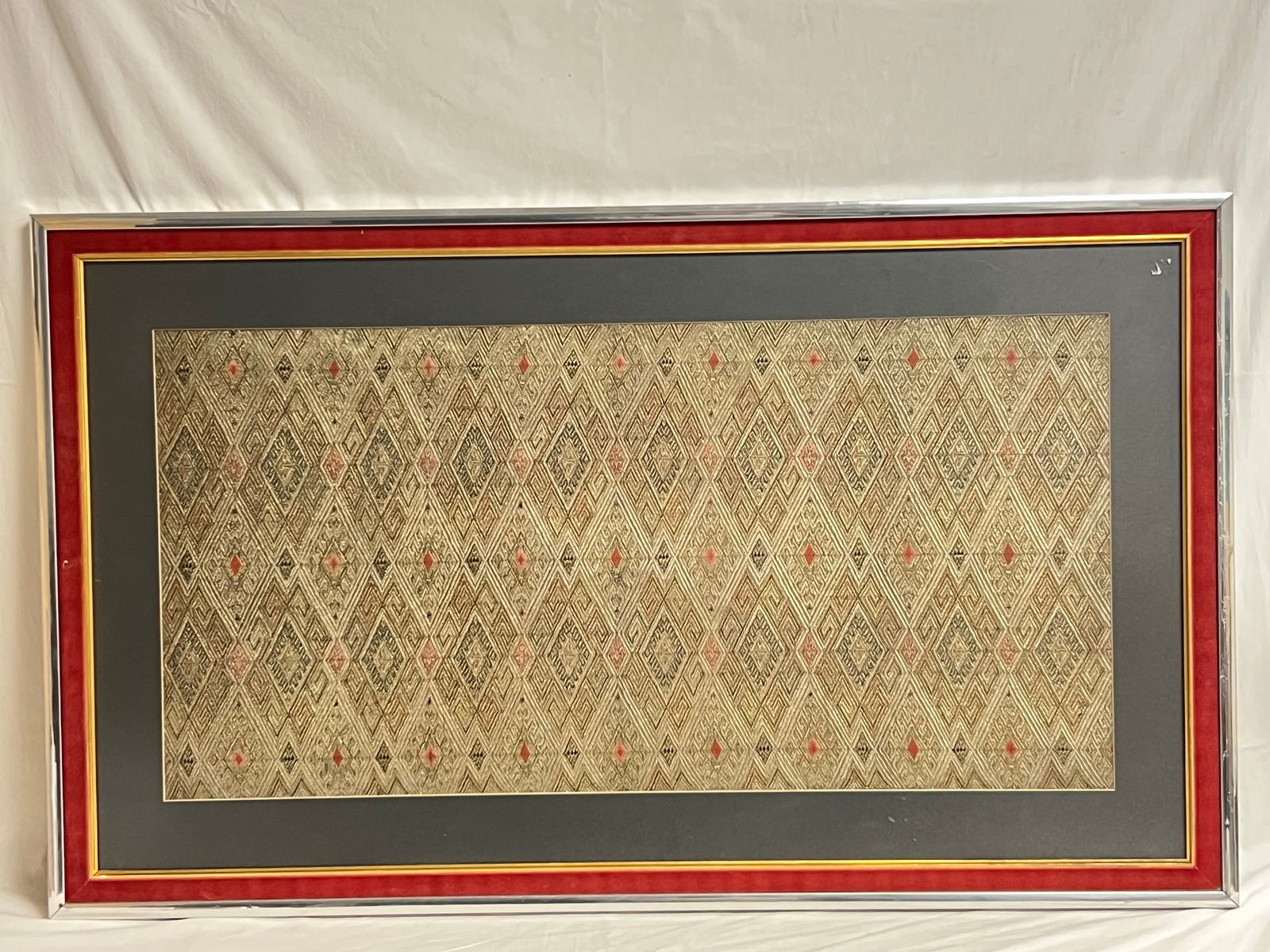 Antique Silver Thread Textile - Framed 39.75'' x 24'' , Textile 32'' x 16'' (1 of 3)