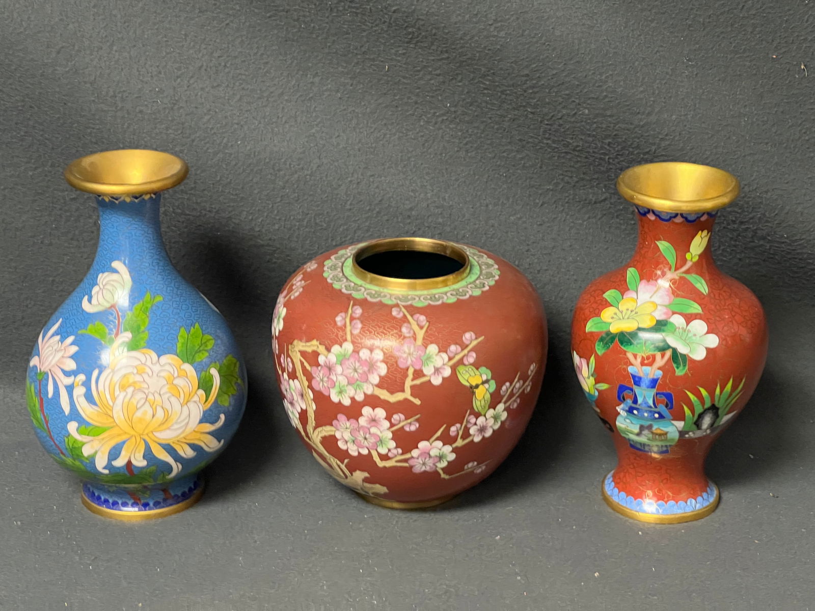 (3)Cloisonne Chinese Vases, 7'' / 8'' / 9''T - Various Shapes & Design (1 of 13)