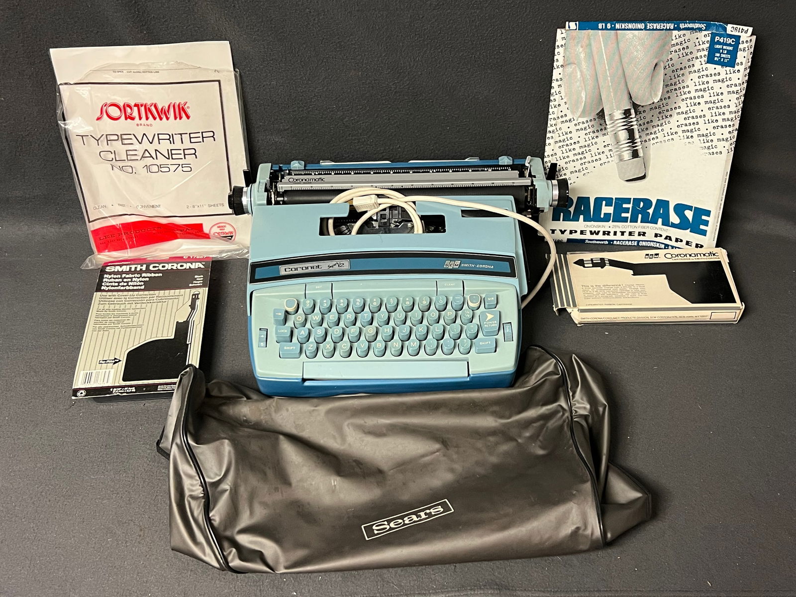 Vtg Coronet Super 12 Coronamatic Typewriter - Smith & Corona Robin Egg Blue Electric Typewriter w/ (1 of 8)
