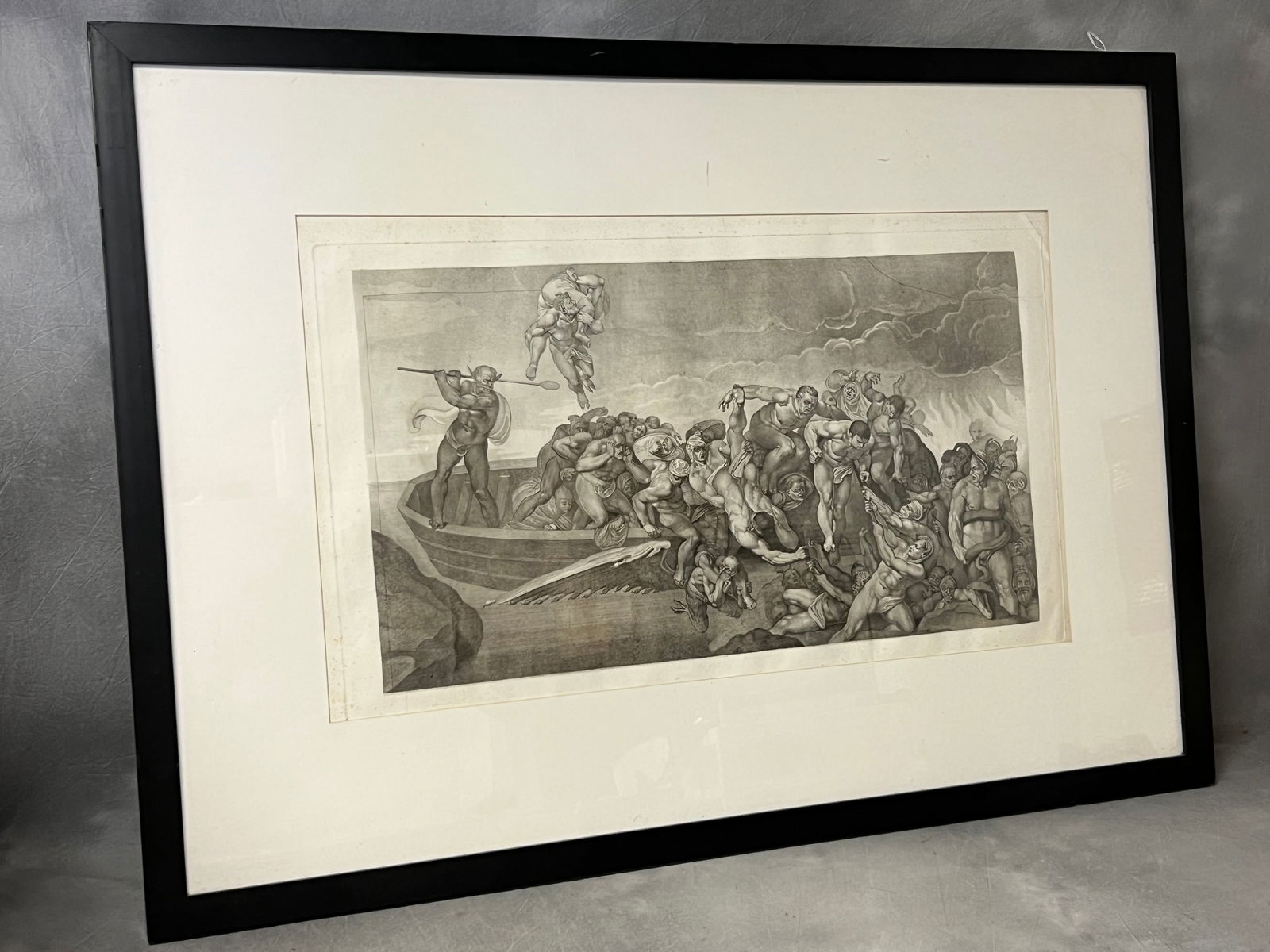 Atq 'Crossing The River Styx Charon Boat' Etching- Dry Point Etching , Framed 50'' x 35.5'' , Sight (1 of 6)