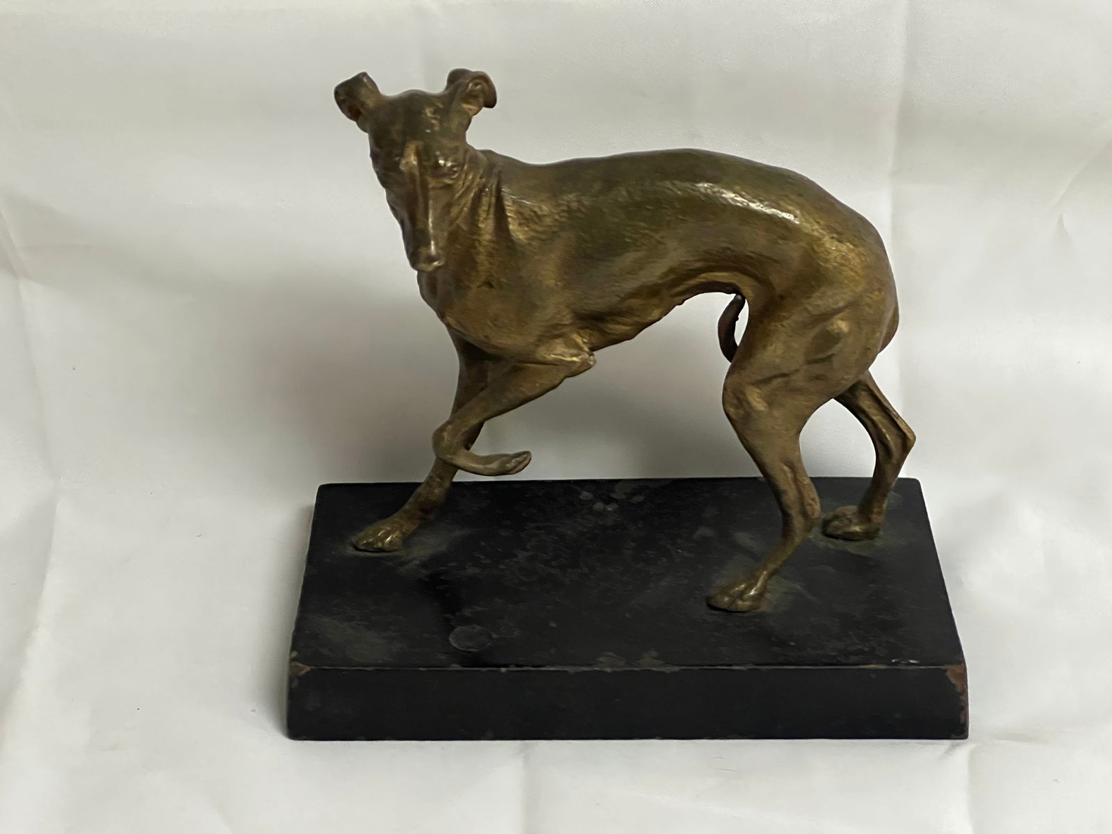 Art Deco Bronze Greyhound Desk Sculpture - Metal Base over Wood , Overall 6'' x 3.5'' x 6.25'' (1 of 4)