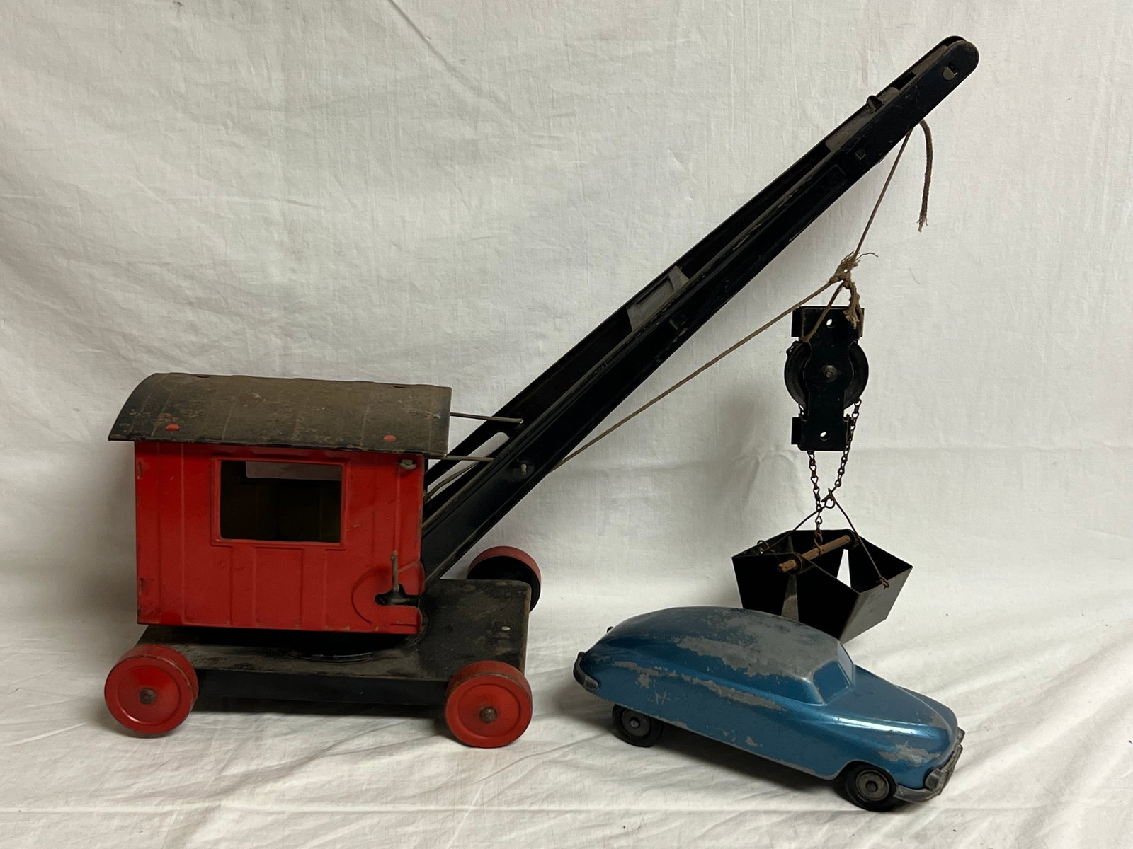 1920s Pressed Steel Crane + 50s J&S Toy Car - J&S Streamline 1950s Cast Metal Car (1 of 11)