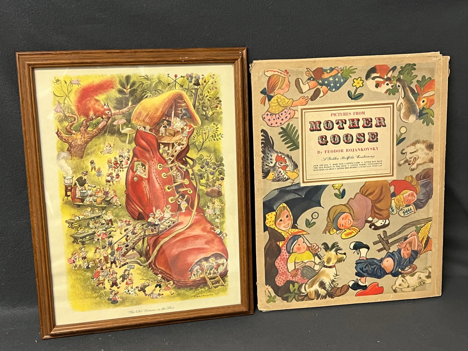 1945 Feodor Rojankovsky Mother Goose Prints - Complete 8 Print Series w/ Cover, (1)is Framed (1 of 9)