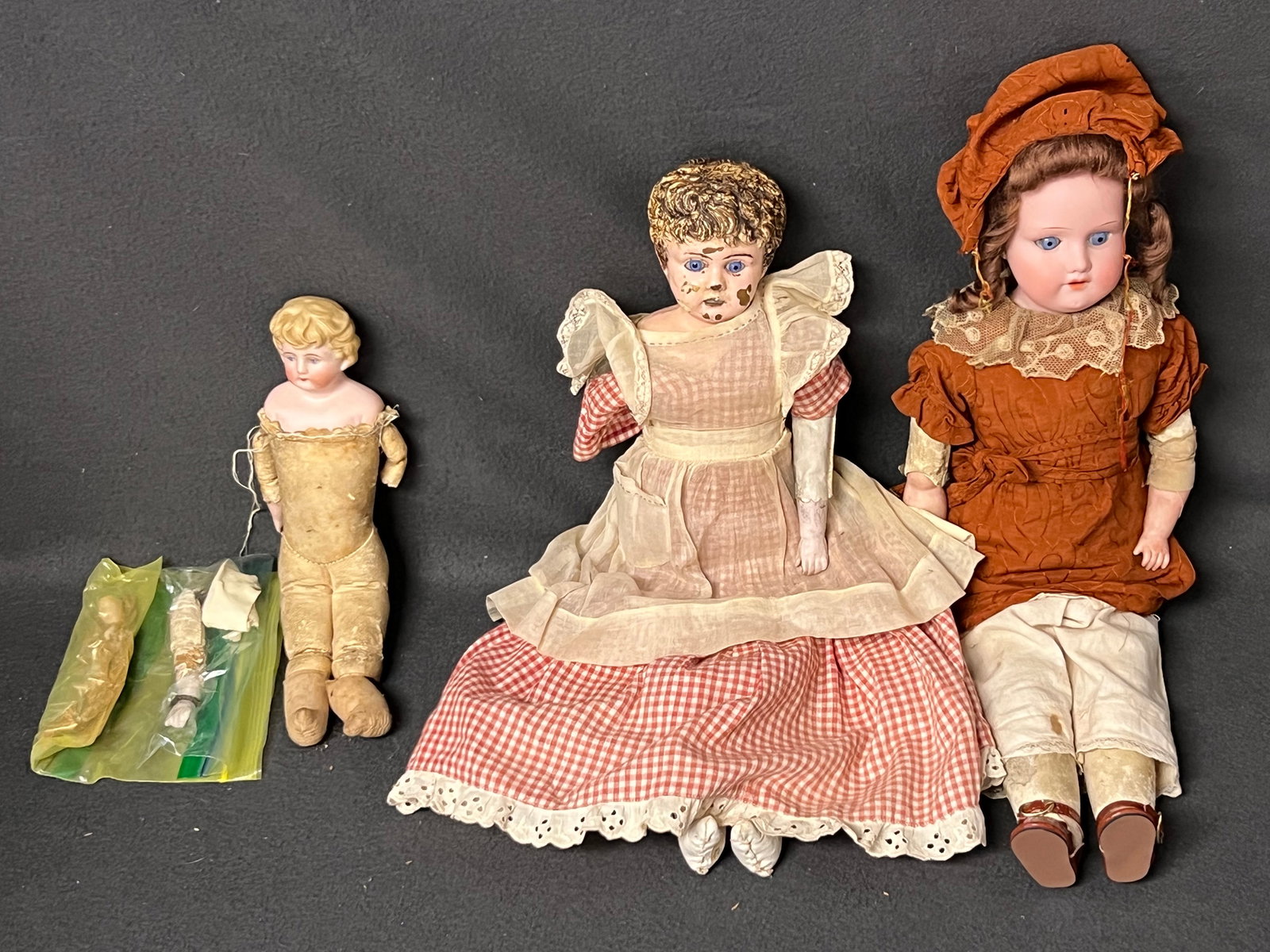 Atq Dolls- Armand Marseille 370 ,Sleeping Eyes - Armand 19''T , (1)Leather Body Handpainted 11''T, (1 of 10)