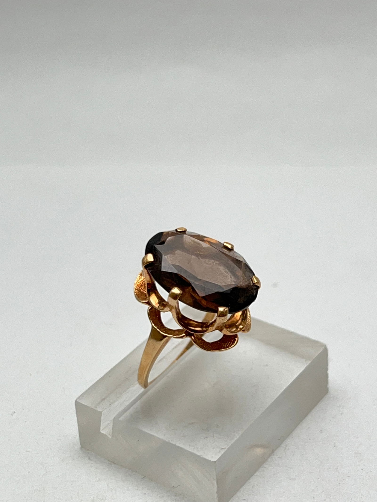 10K Yellow Gold Smokey Quartz Ring, 4.44g Wgt - Sz 7 (1 of 5)