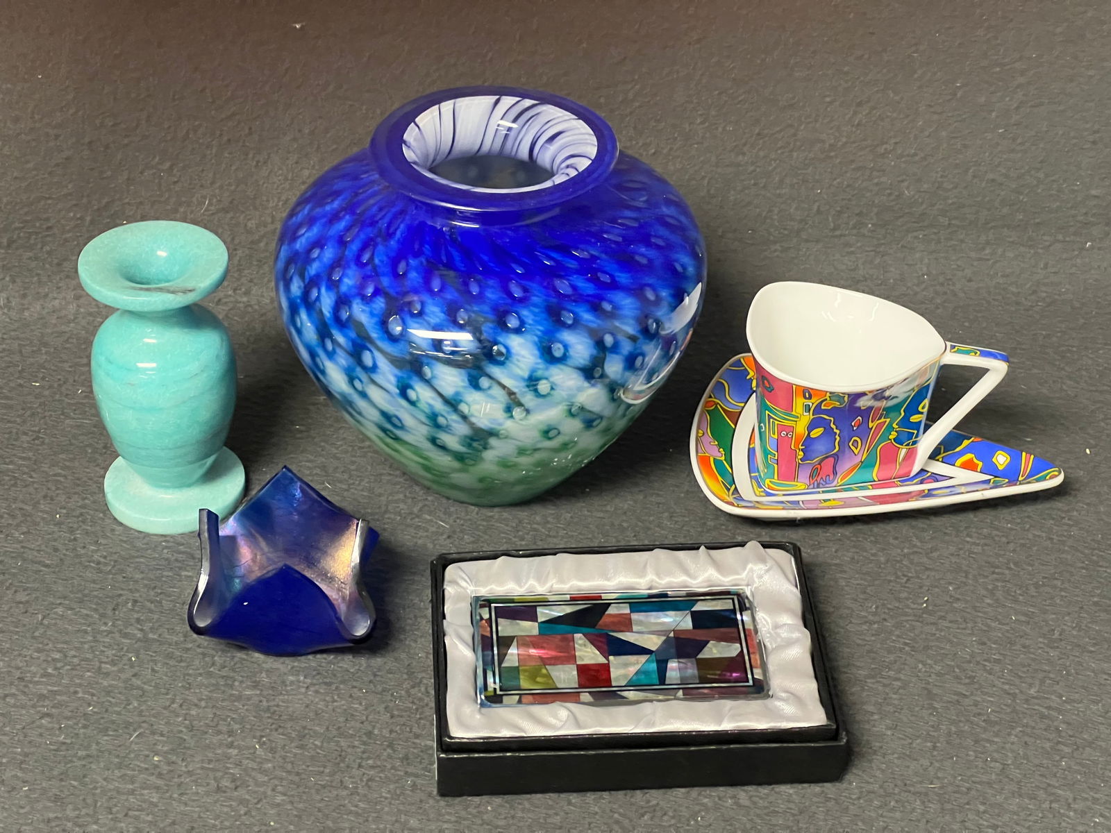 So French Cup & Saucer, Marble Vase, Art Glass - Kheops Art Glass, Cigarette Case, So French Decor, (1 of 10)