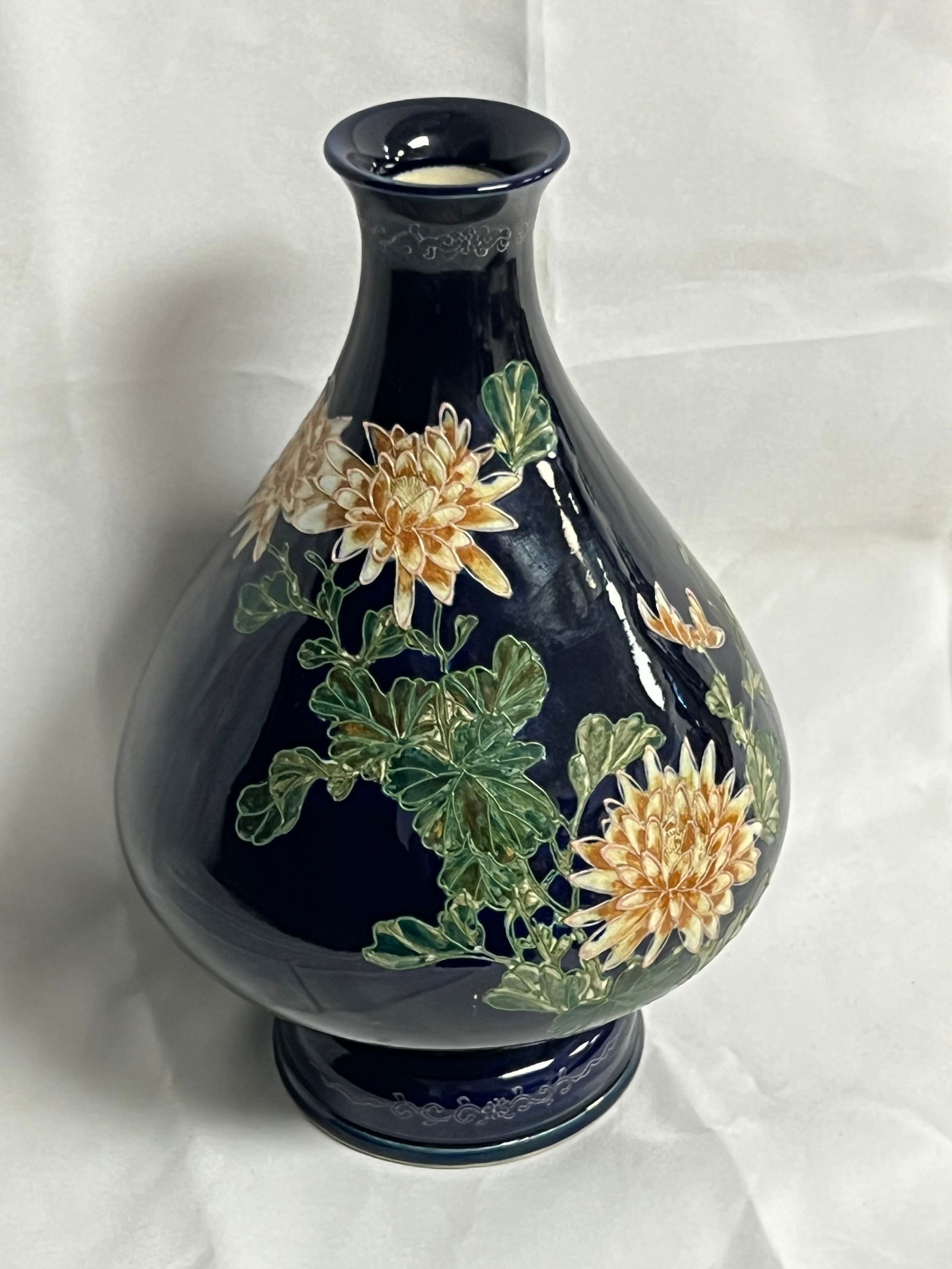 Signed Asian Handpainted Vase w/ Floral Design - Signed on Bottom, 9.5'' T (1 of 5)