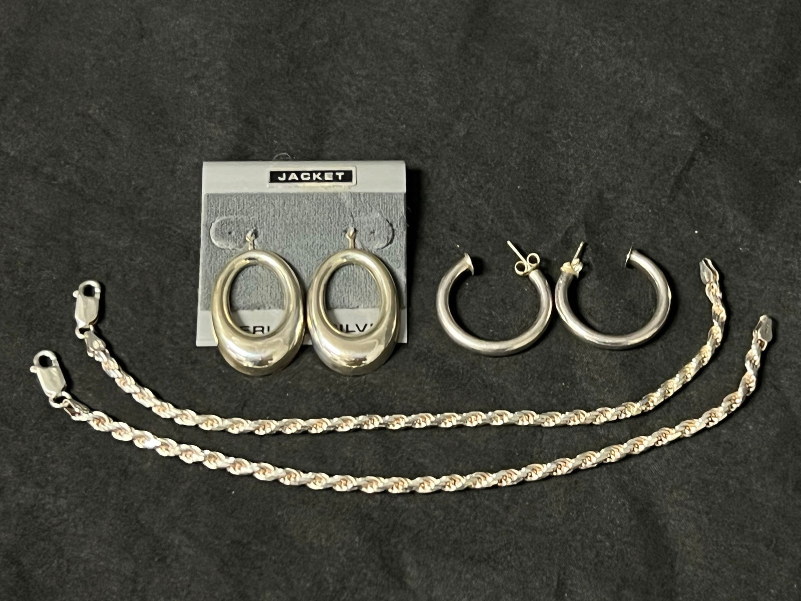 (2)Italy Sterling Rope Bracelets, (2)Pr Earrings - 8''L Bracelets + Sterling Silver Earrings (1 of 4)
