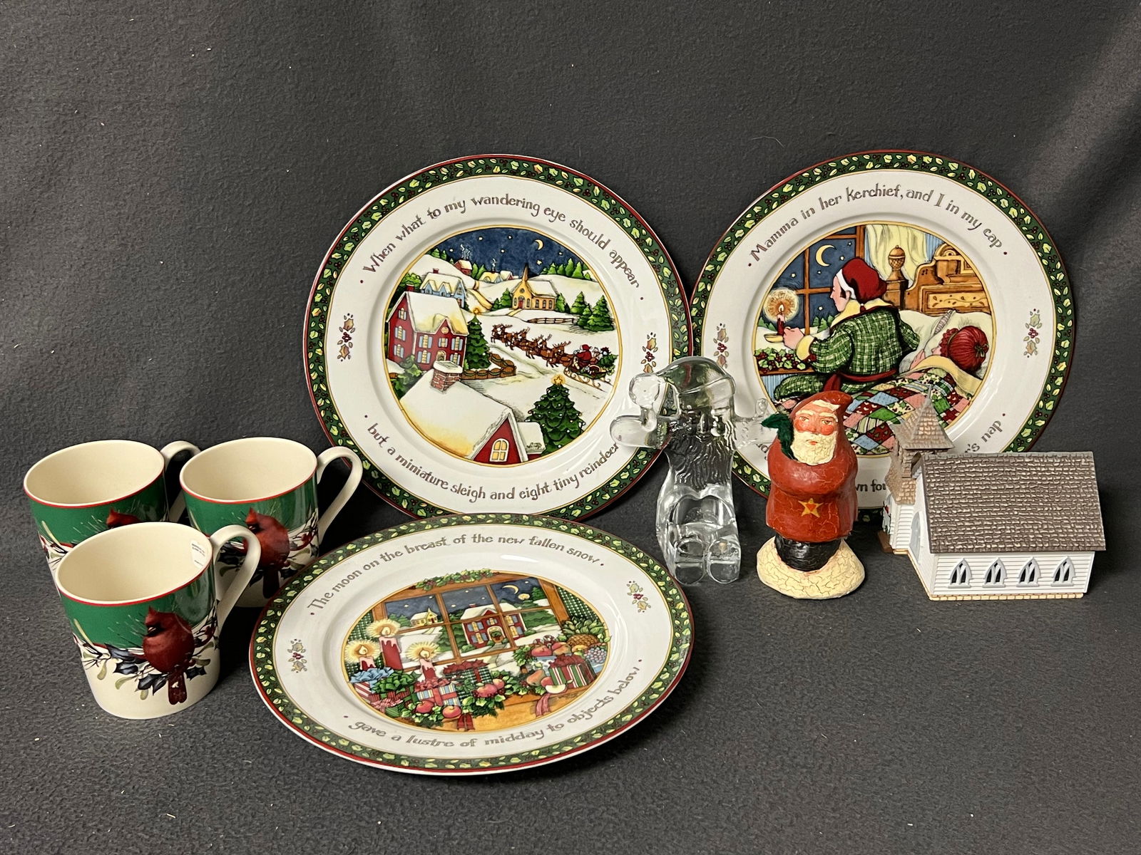 Christmas Lot- Lenox, Kosta Boda,More - (3)Lenox Winter Greeting Mugs, Kosta Boda Votive Santa, (1 of 10)
