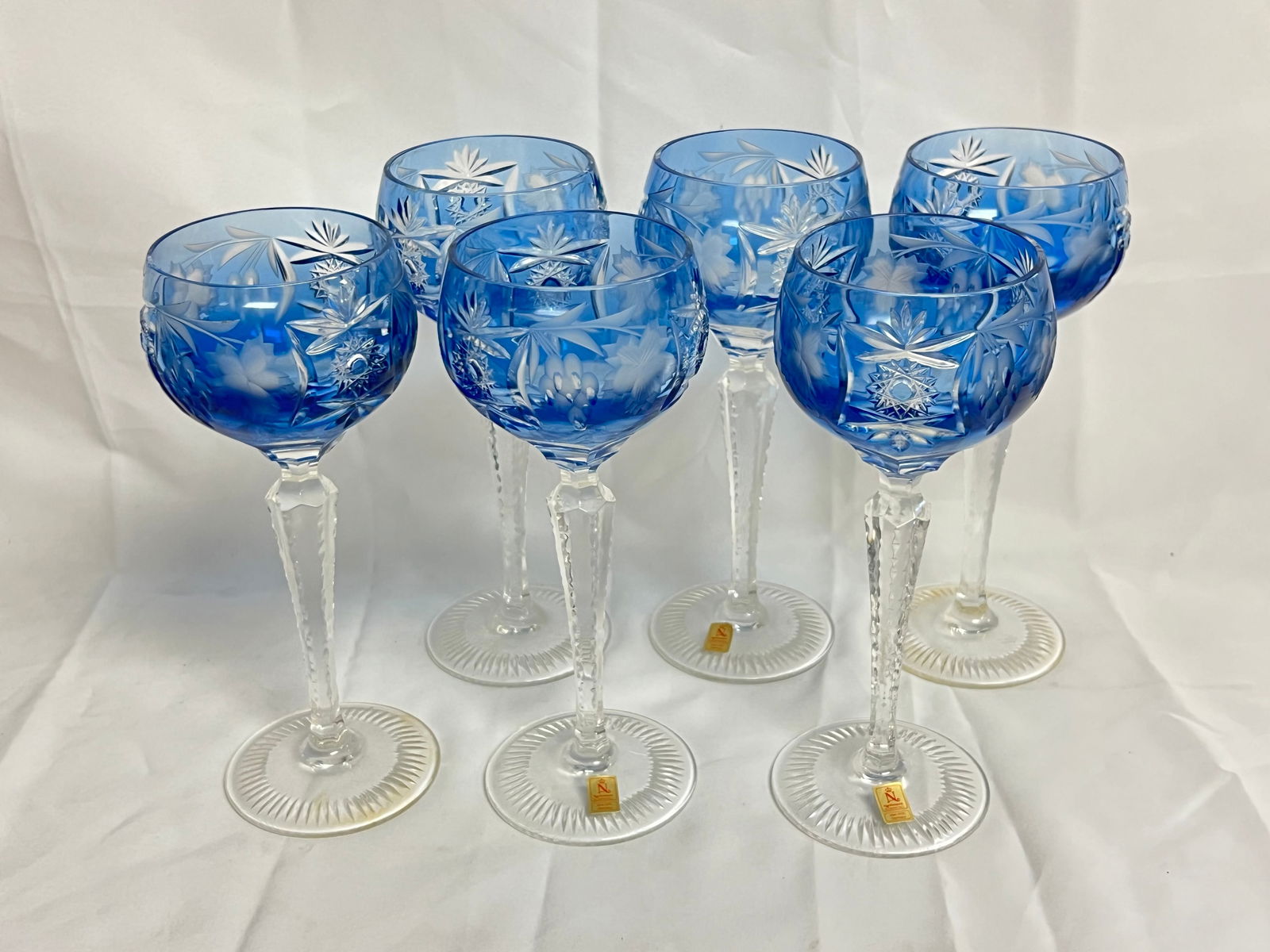 (6)Nachtmann 'Traube' Cut Crystal Stemware 8.5''L - Blue Cut to Clear 3'' x 8.5'' All Hallmarked (1 of 4)