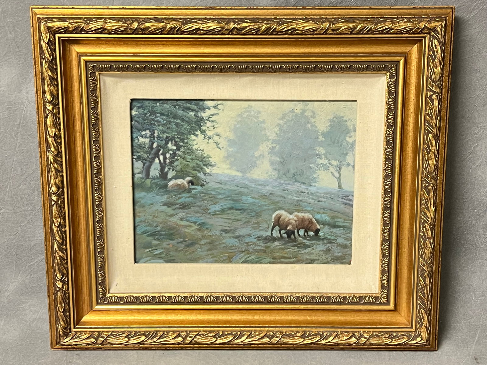 Carol Peek Signed Oil on Board ''Sheep Grazing'' - Signed Lower Right, Gilt Framed 20.5'' x 17.5'' (1 of 4)