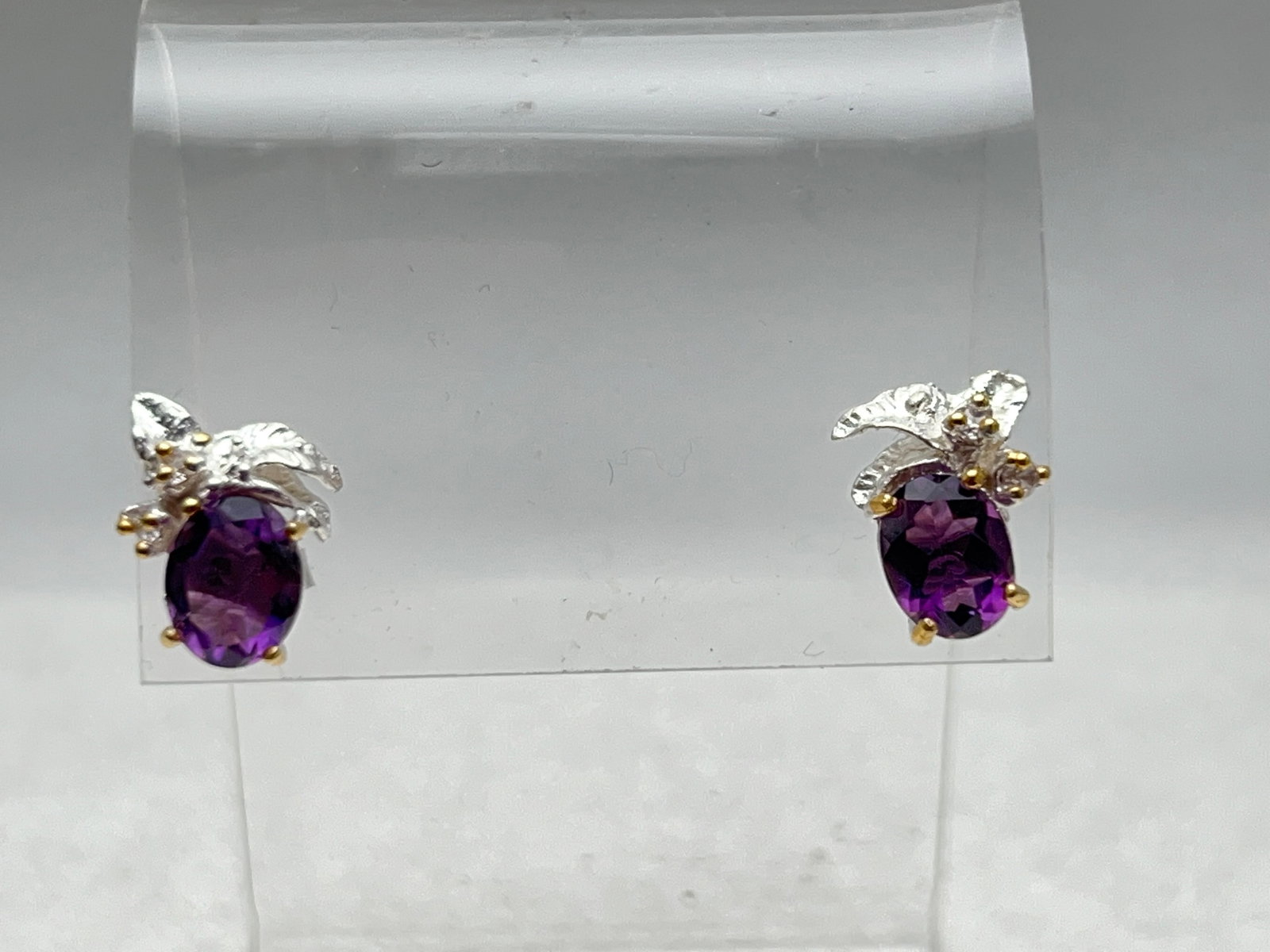 Sterling Amethyst Post Earrings w/ 14K Accents (1 of 3)