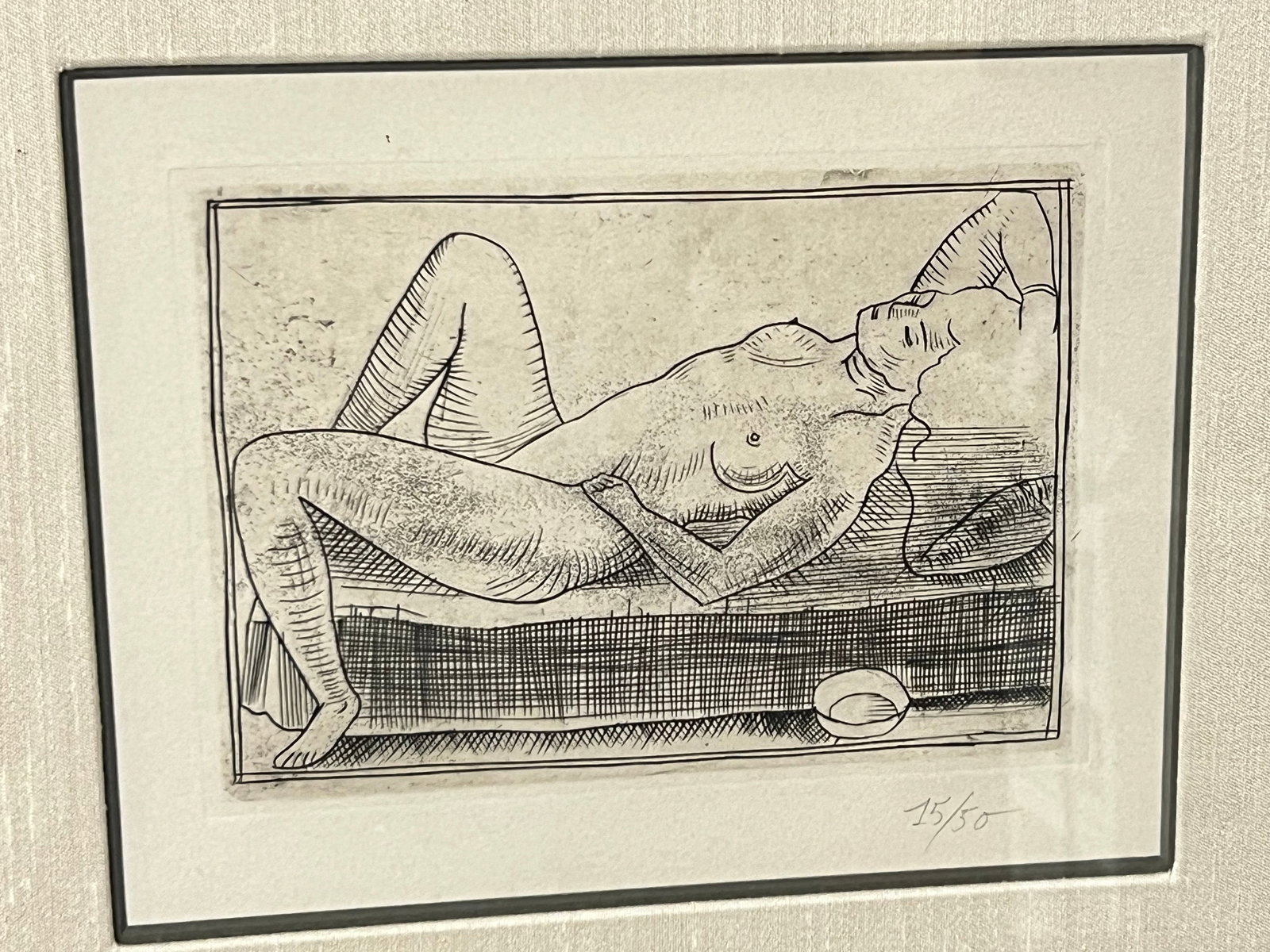 Andre Derain 1948 Original Etching #25 / 50 - 50 Proof Set ''Nude on Divan'' Framed 16.25'' x: Andre Derain 1948 Original Etching #25 / 50 - 50 Proof Set ''Nude on Divan'' Framed 16.25'' x 16.25'' , Sight 8'' x 6.5''