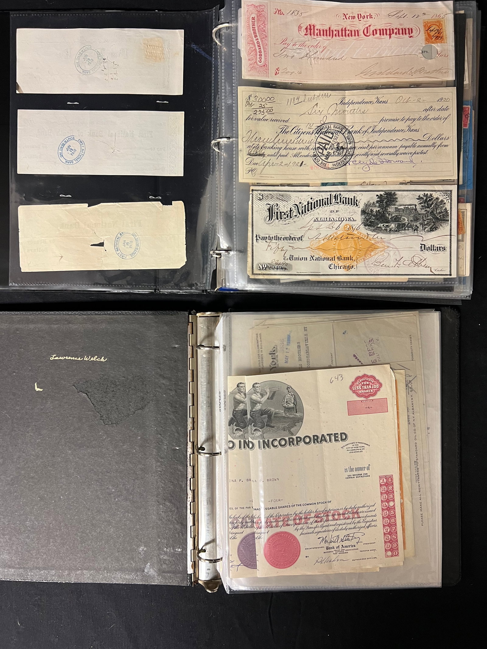 (2)Binders Loaded w/ 1800s-1900s Ephemera - 1800s Bank Checks/Notes - Some w/ Stamps , Victory War / (1 of 13)