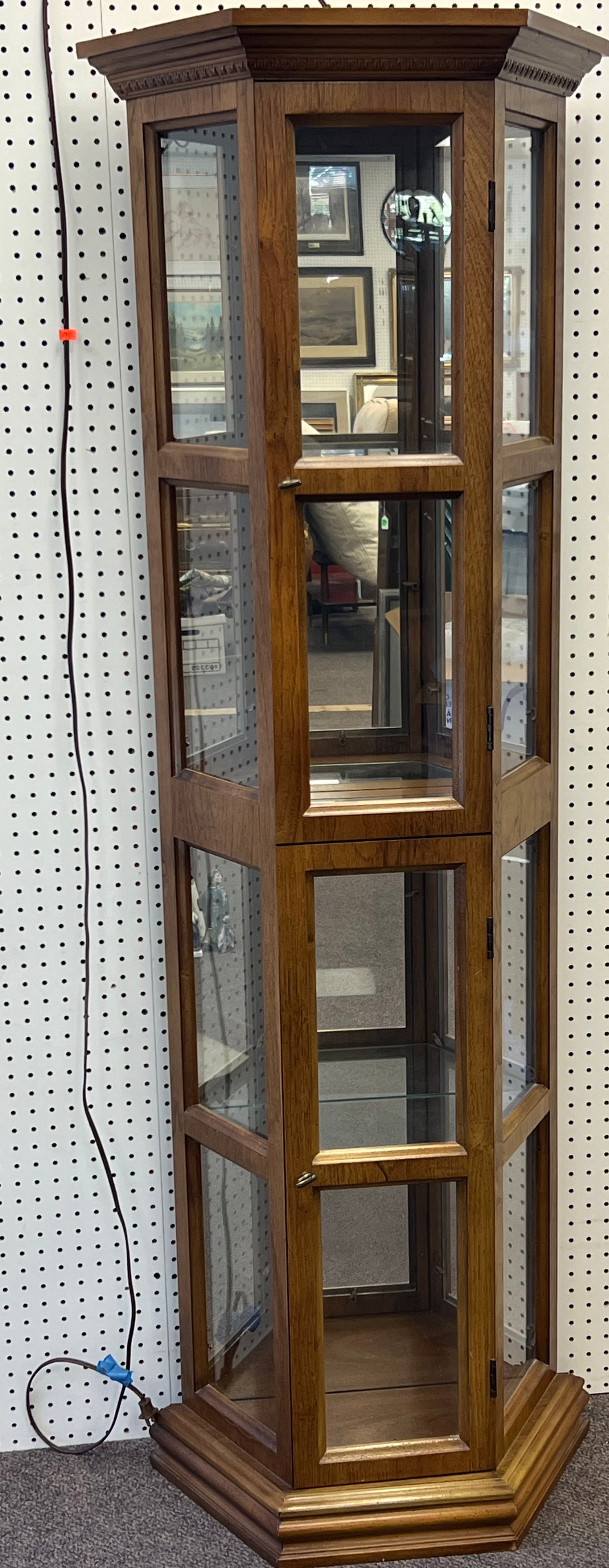 Pulaski Double Door Lighted Display Cabinet - 2 Section 2 Door Cabinet w/ Glass & Wood Shelves - (1 of 4)