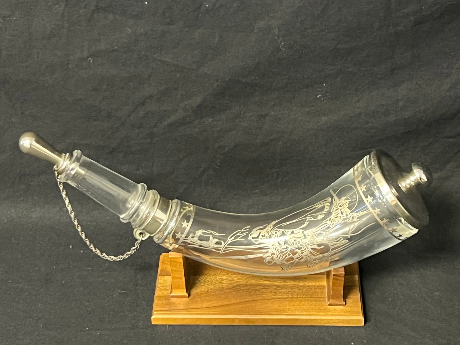 1976 Baccarat Sterling Crystal Powder Horn - Franklin Mint Limited Ed. w/ Sterling Caps: 1976 Baccarat Sterling Crystal Powder Horn - Franklin Mint Limited Ed. w/ Sterling Caps