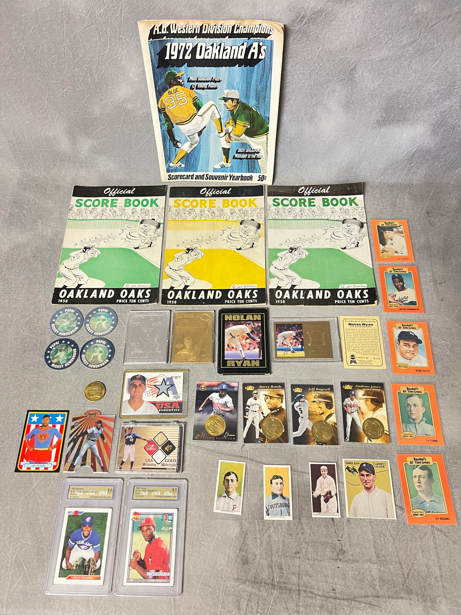 Asst MLB Items-Cards, Scorebooks, More - (2)Graded Cards, 1950s + 1972 Oakland Scorebook Programs, (1 of 9)
