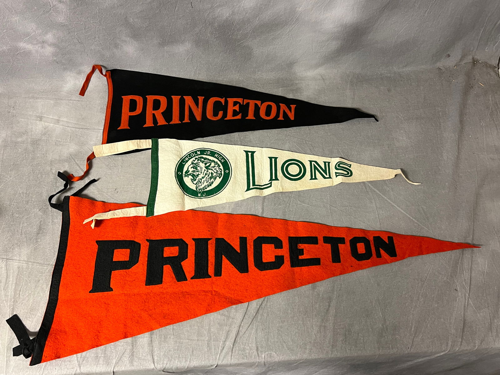 (2)Vintage Princeton Felt Pennants,(1)Other - Orange & Black 36''L, Black 28''L + Lincoln Jr High (1 of 4)