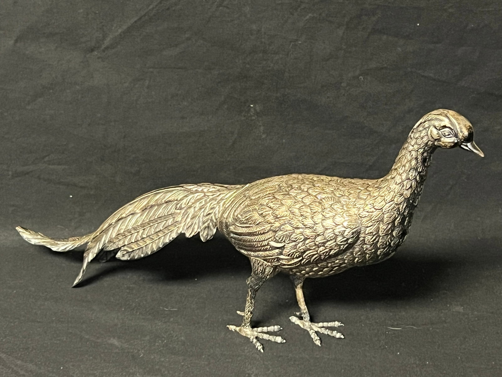Cast Silver Pheasant / Bird Figure, 16'' x 2.5'' x 8'' - Silver Tested Wgt 230g: Cast Silver Pheasant / Bird Figure, 16'' x 2.5'' x 8'' - Silver Tested Wgt 230g