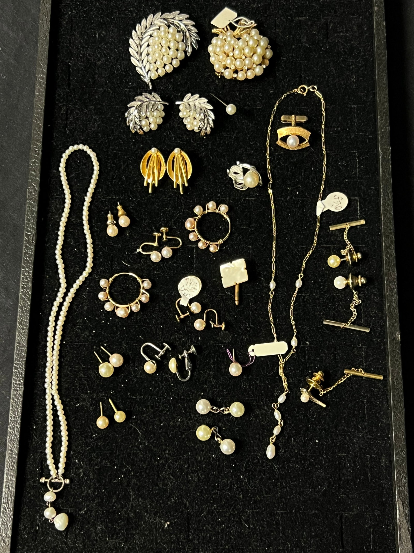 Vtg Pearl Jewelry 14K Gold Earrings, Necklaces: Trifari Brooches & Pr Earrings, 14K Earrings, Necklaces, More