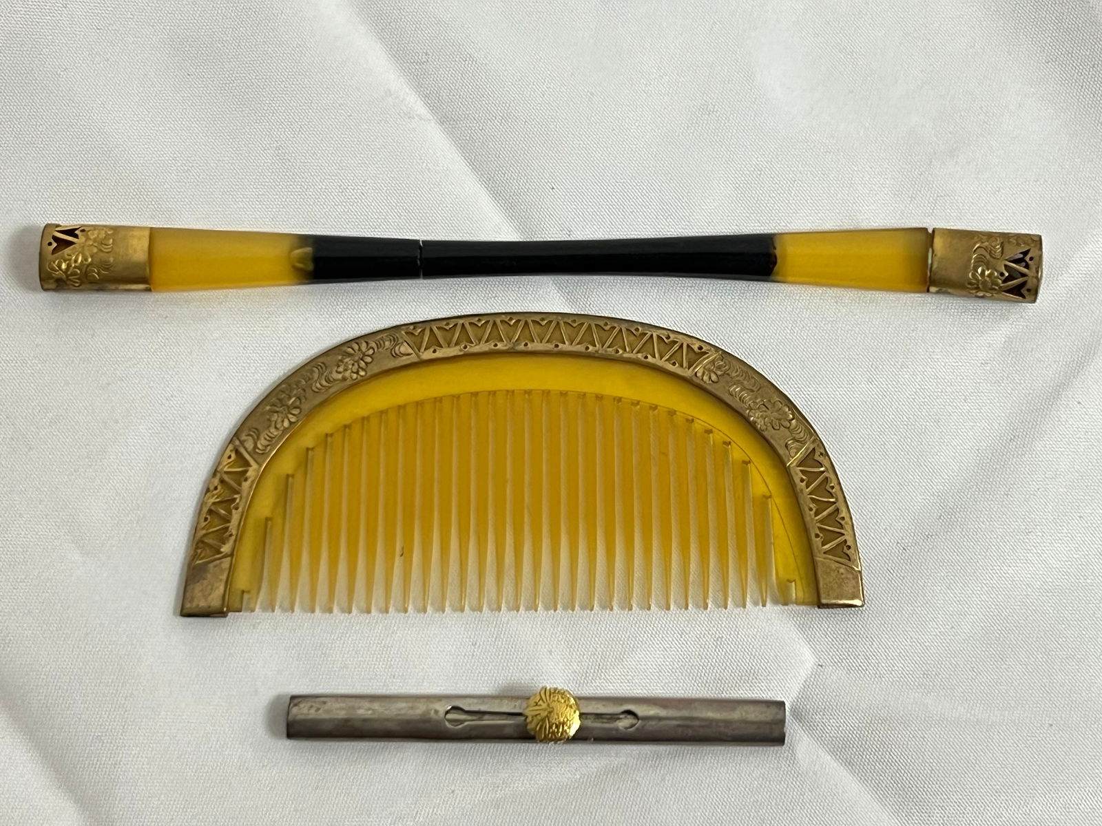 Antique Geisha Kanzashi Hair Ornament Set: Antique Geisha Kanzashi Hair Ornament Set