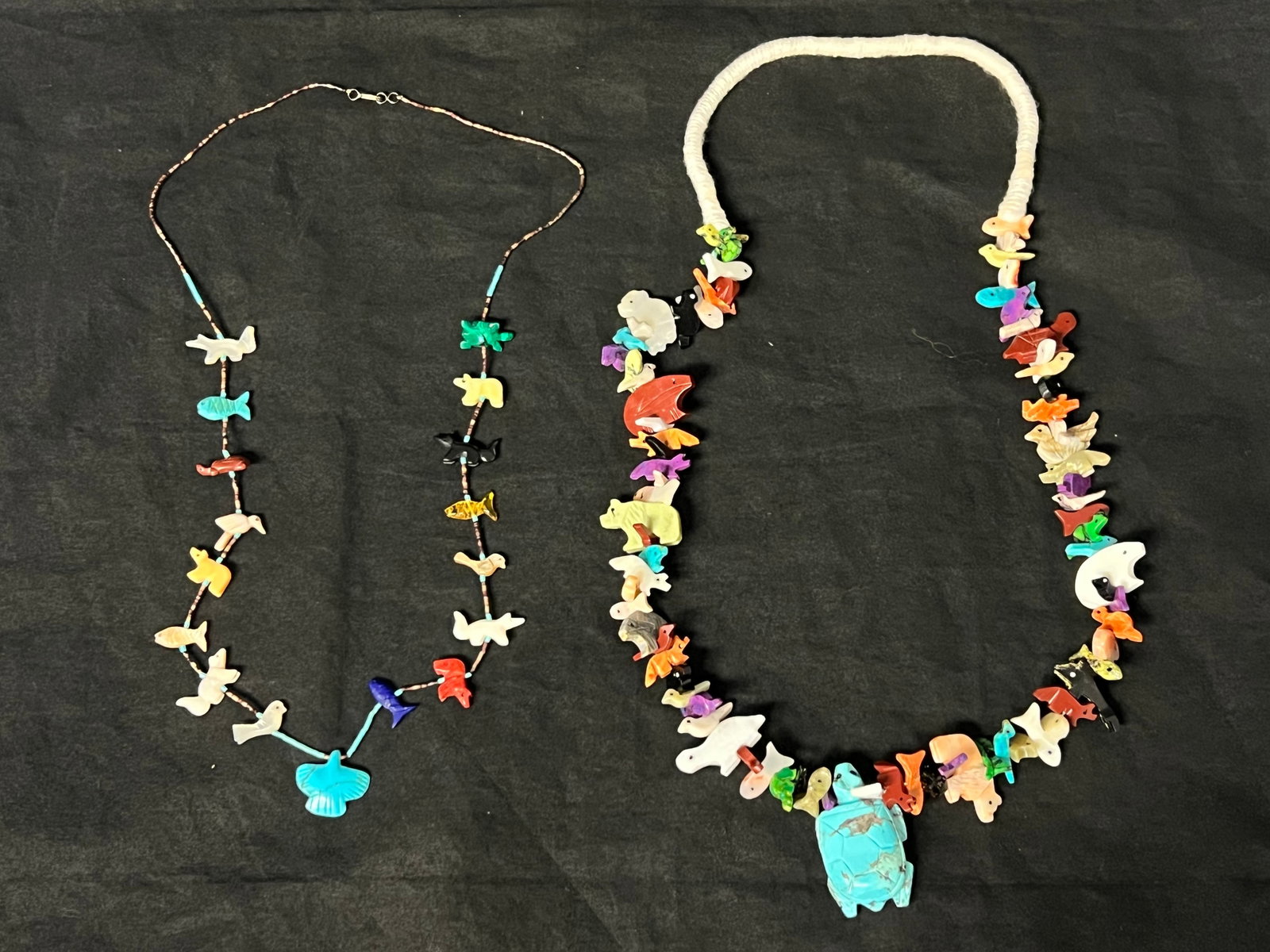 Turquoise Turtle + Thunderbird Fetish Necklaces - 32''L Fetish Necklace w/ Turtle + 28'' Thunderbird: Turquoise Turtle + Thunderbird Fetish Necklaces - 32''L Fetish Necklace w/ Turtle + 28'' Thunderbird Fetish Necklace