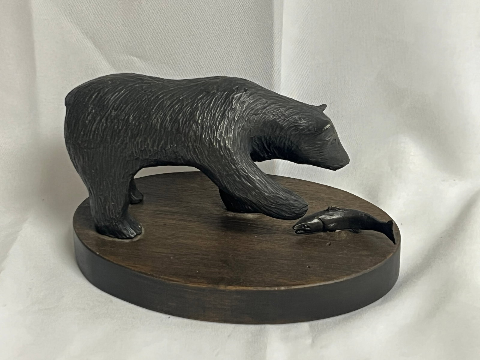 Bronze Bear w/ Fish Sculpture - Base 6'' x 3.75'' , Bear 5'' x 2'' x 3'' (1 of 5)