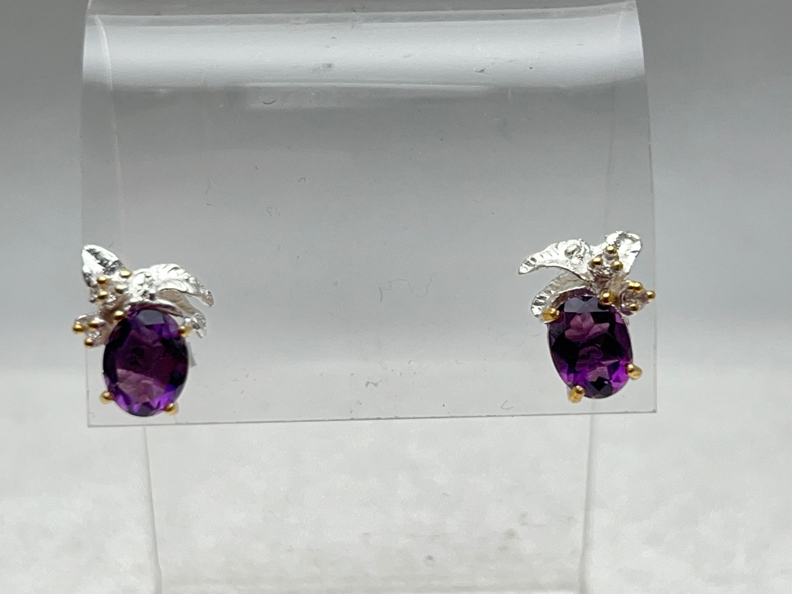 Sterling Amethyst Post Earrings w/ 14K Accents (1 of 3)
