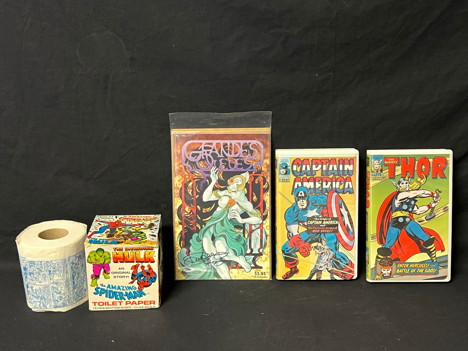 Signed Comic, Spiderman TP, Thor VHS - Signed Daphne Lage Grandes Queves Comic Book, (2)VHS Captain (1 of 8)