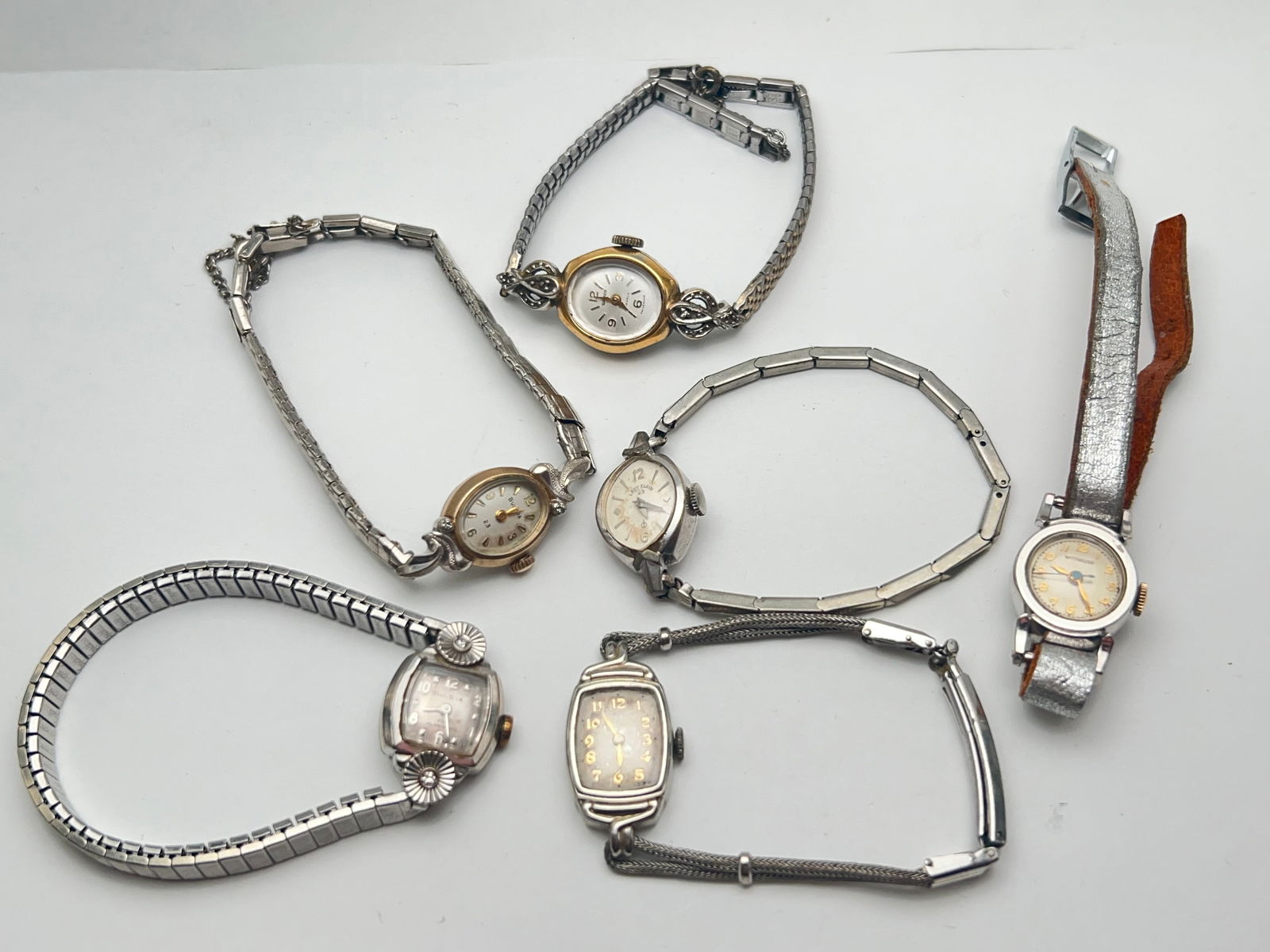 (6)Asst Rolled Gold / Gold Filled 10K Vtg Watches - Bulova 23 Jewels, Lady Elgin 23 Jewels,: (6)Asst Rolled Gold / Gold Filled 10K Vtg Watches - Bulova 23 Jewels, Lady Elgin 23 Jewels, Hamilton, Gruen, Wittnauer - (1)has Diamond Chips