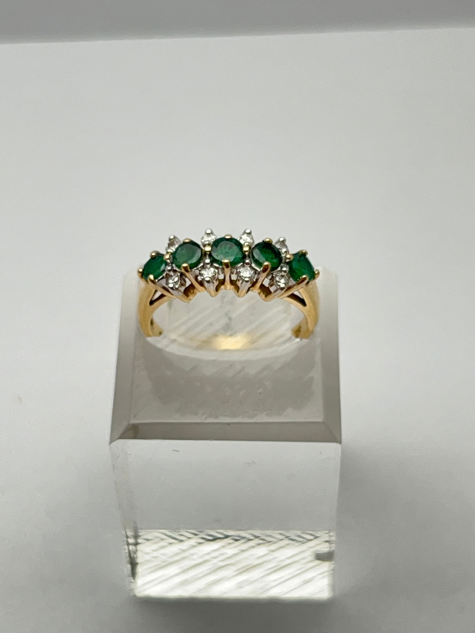 14K Yellow Gold Emerald Diamond Ring, Sz 7, 3.35g TW (1 of 6)