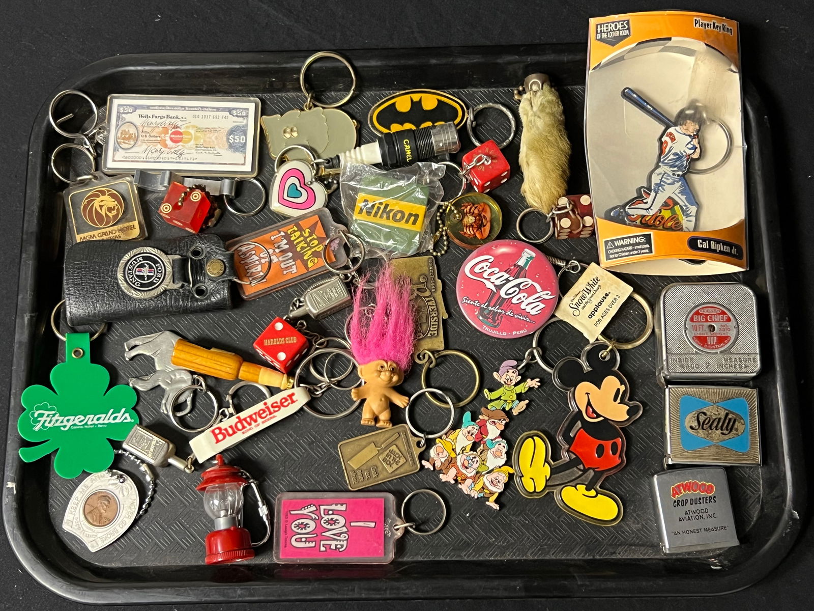 30+ Vintage Key Chains + Tape Measures - Big Chief, Sealy , Zippo Tape Measures - Russ Troll, Ford (1 of 7)