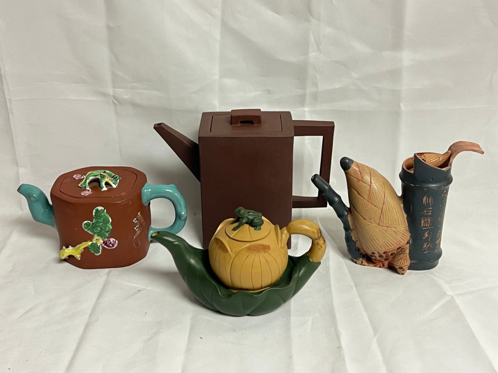 (4)Chinese Clay / Pottery Teapots - Yixing? , All w/ Markings - 3.75''T, 4''T, (2) 5.25''T (1 of 17)