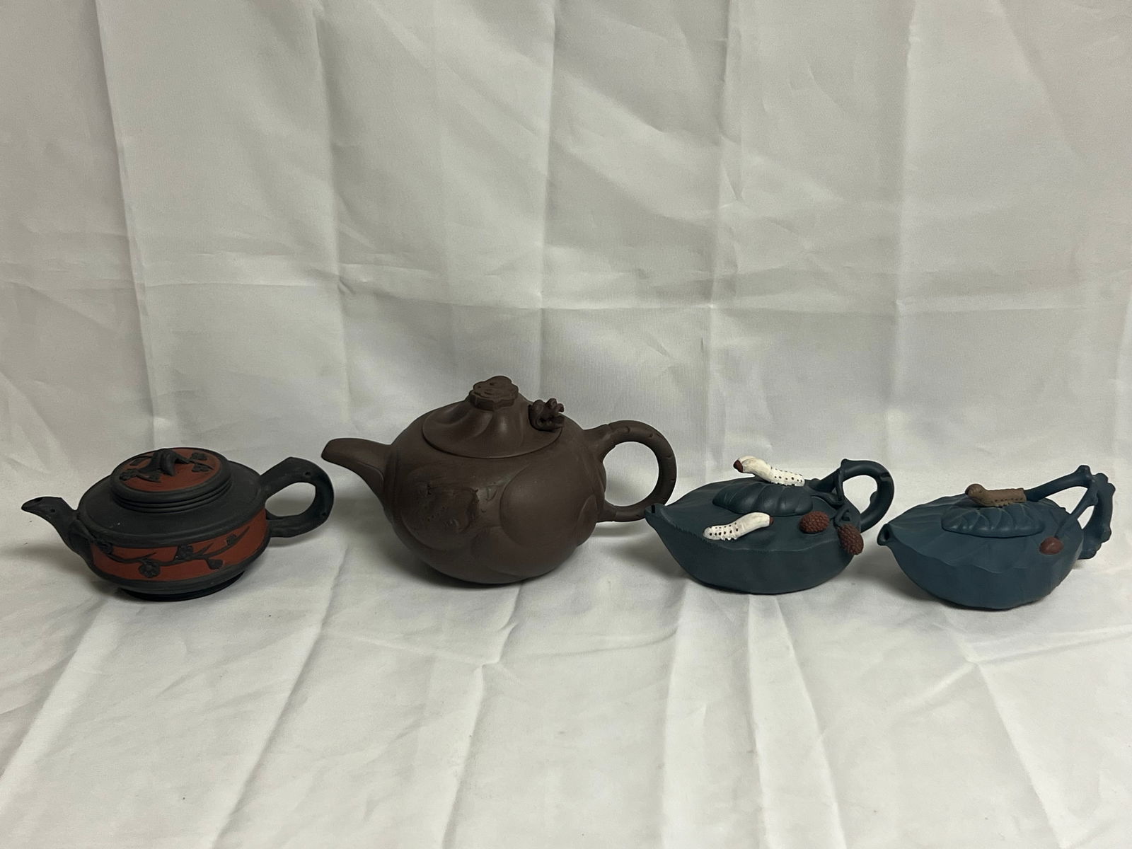(4)Chinese Clay / Pottery Teapots - Yixing? , All w/ Markings, 3''T - 4.5''T (1 of 12)