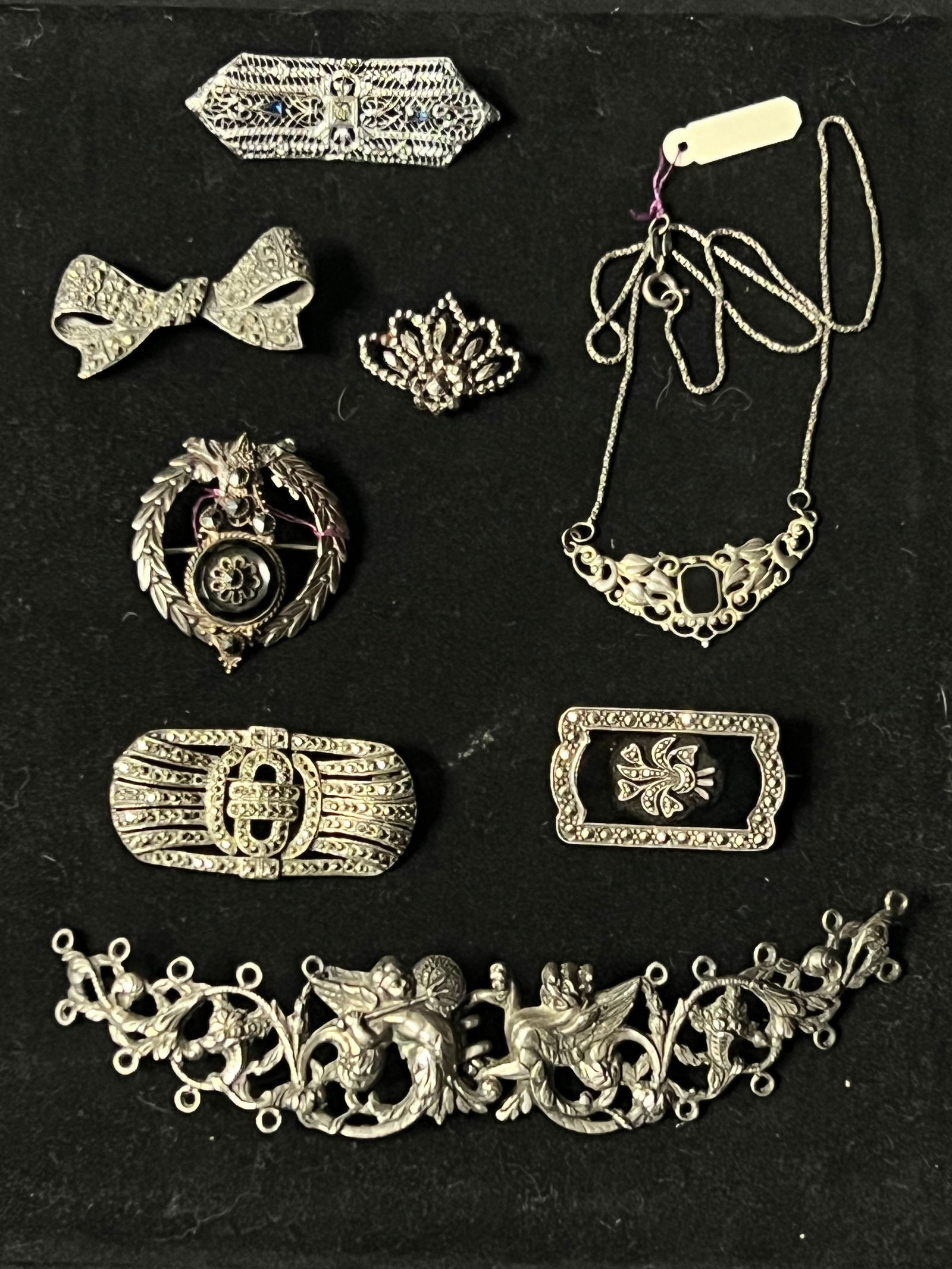 Antique Sterling Jewelry, .800 Silver Buckle - Victorian .800 Silver Belt Buckle, Antique Onyx (1 of 6)