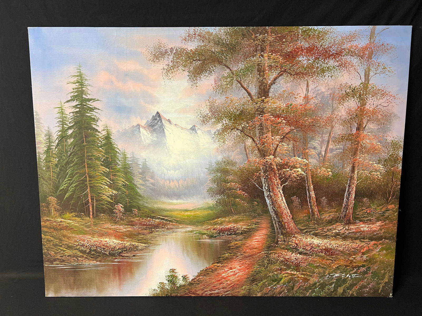 M.Scott Oil on Canvas of Mountain Landscape, 48'' x 36'' (1 of 3)