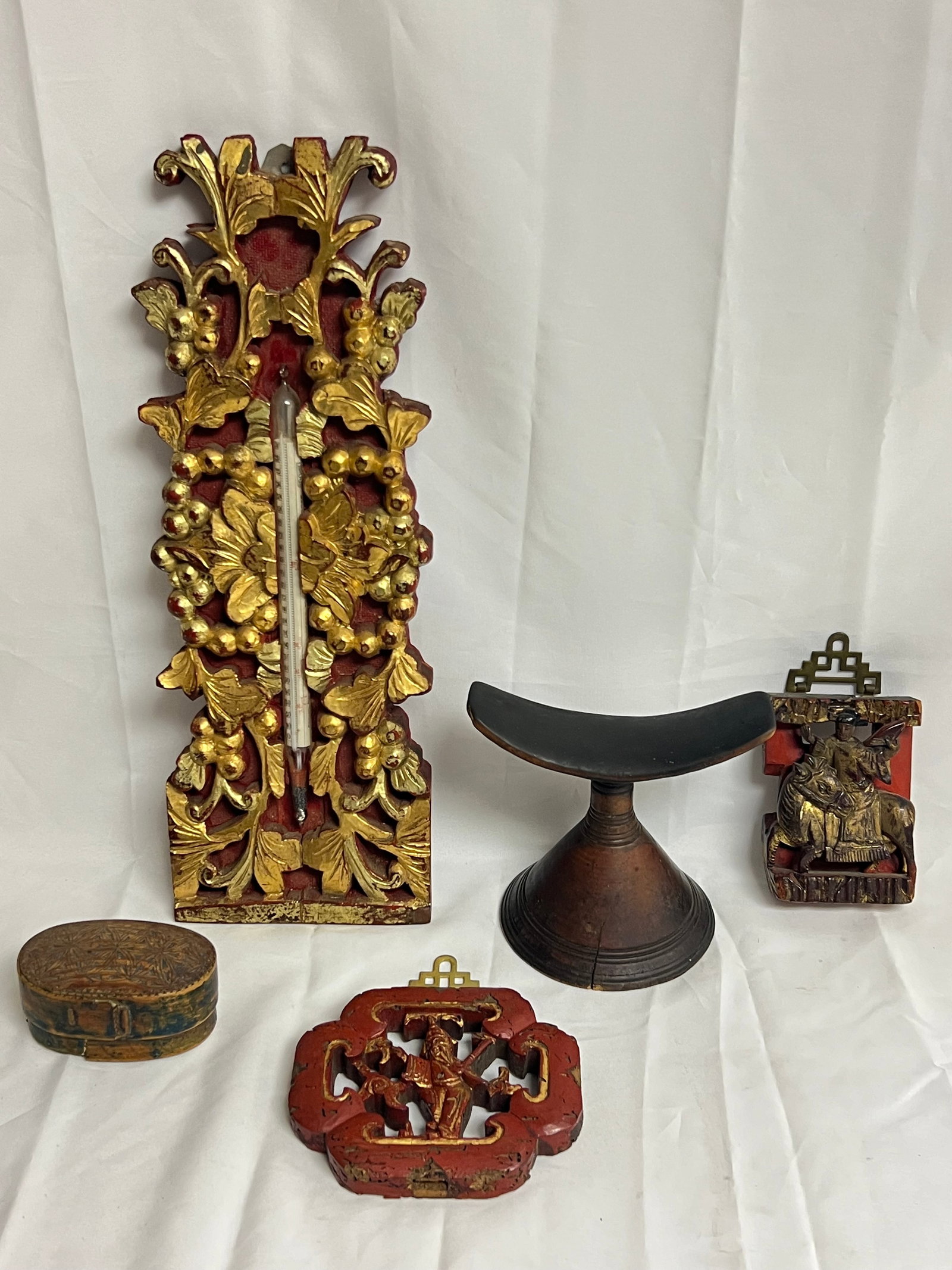 Atq Chinese Architectural Pcs, Thermometer, more - (2)Atq Architectural Pieces w/ Stamp Mark, Carved (1 of 12)