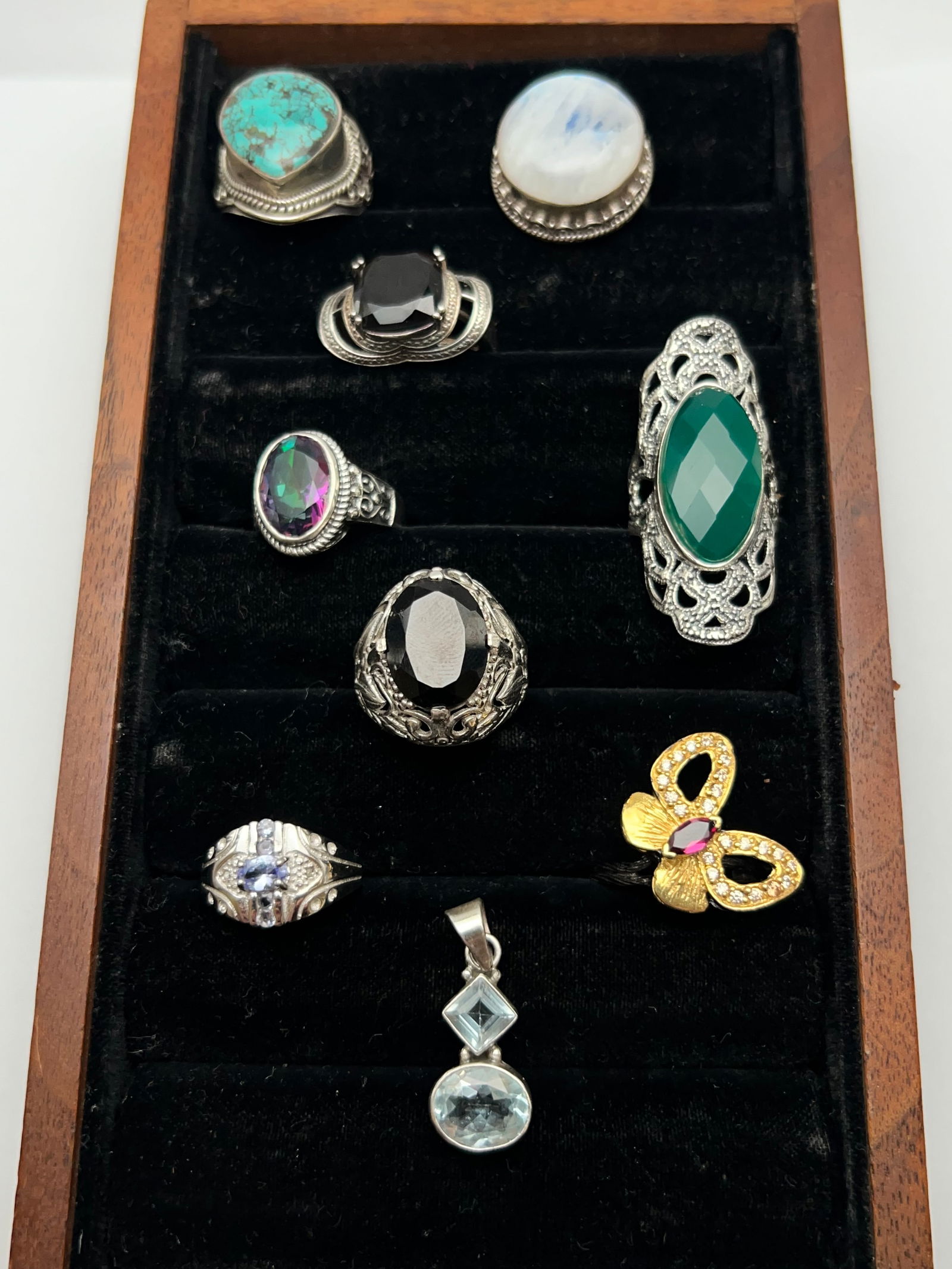 9pc Sterling Silver Jewelry Rings + Pendant - Moonstone, Turquoise, Amethyst, Blue Topaz + More , (1 of 5)