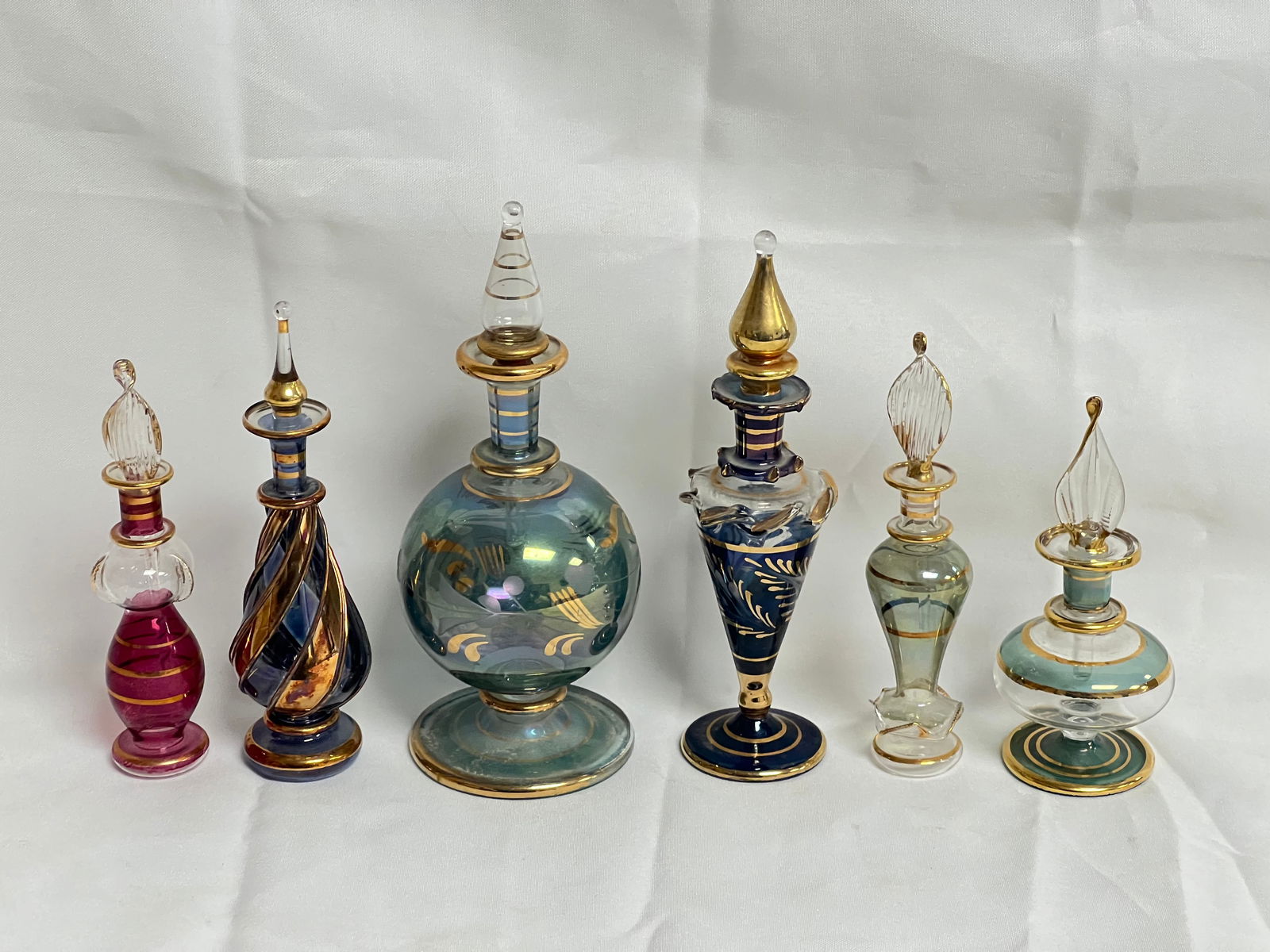 (6)Glass Perfume Bottles 4'' - 6'' T (1 of 4)