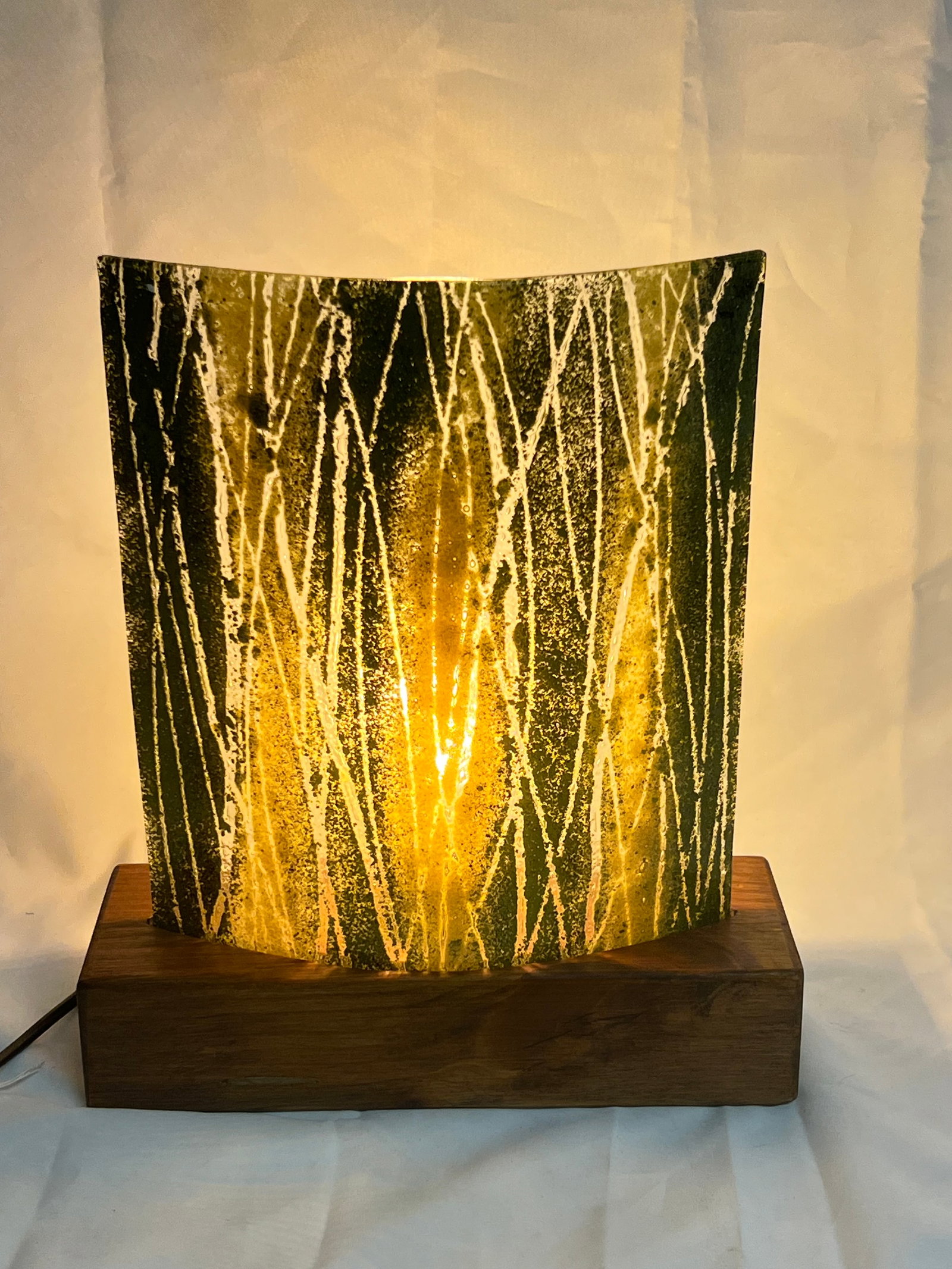 Mid Century Light Bulb Table Light w/ Glass - Pracownia Drewna - Tomasz Banasiak on Wooden Base 10'': Mid Century Light Bulb Table Light w/ Glass - Pracownia Drewna - Tomasz Banasiak on Wooden Base 10'' x 3.5'' x 2'' , Glass Insert 8.25'' x 10''