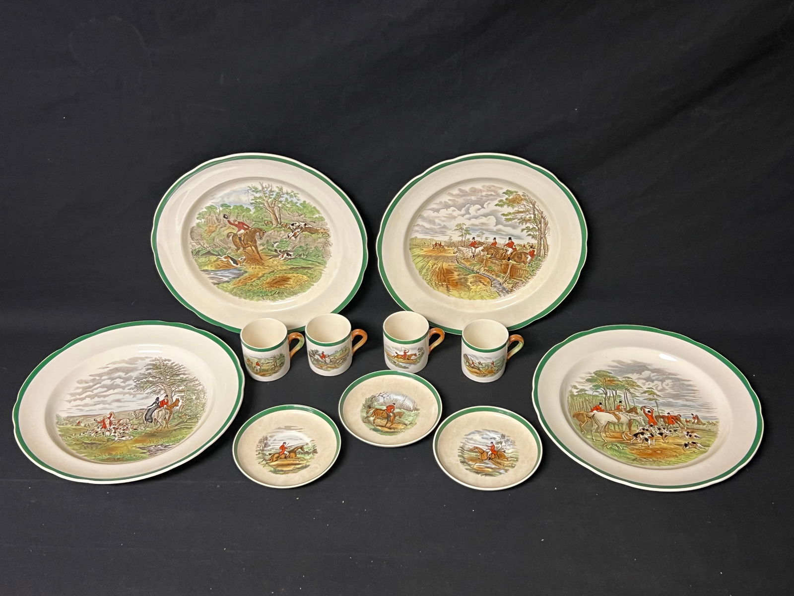 Copeland Spode Full Cry, Last Draw China - (4)Dinner Plates 10.25'', (4)Demi Cups + (3)Saucers - Off (1 of 9)