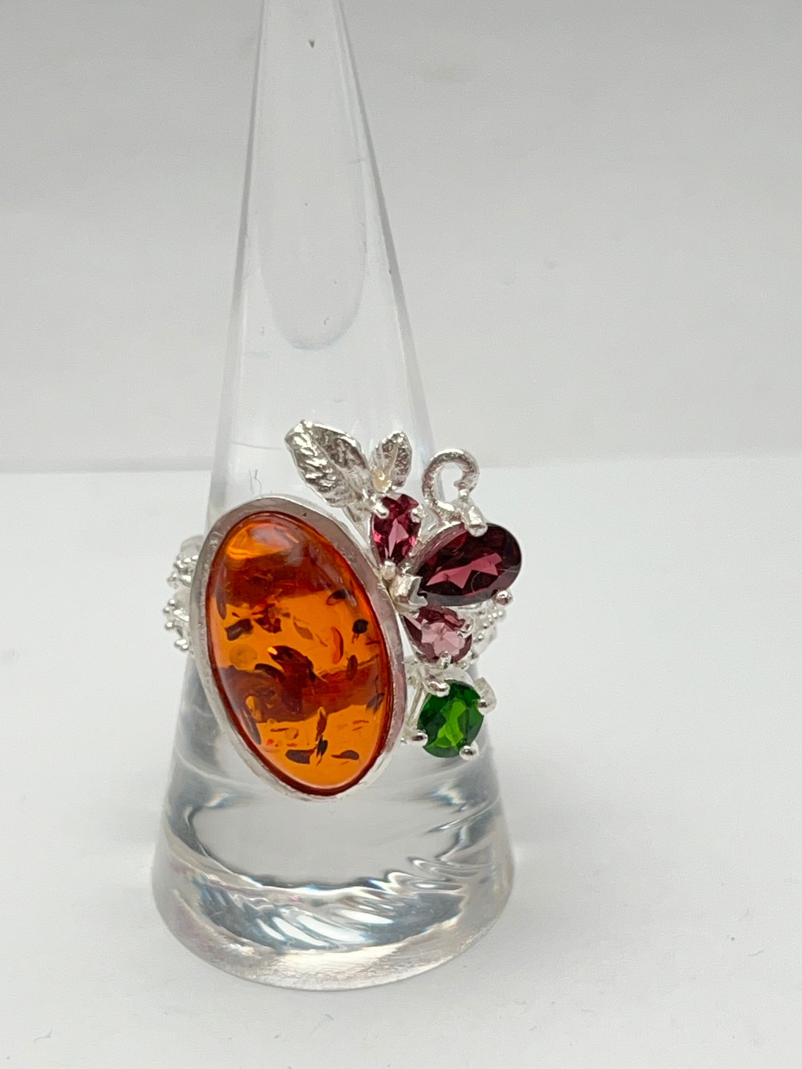 Sterling Amber Peridot Garnet Ring, Sz 9 (1 of 4)