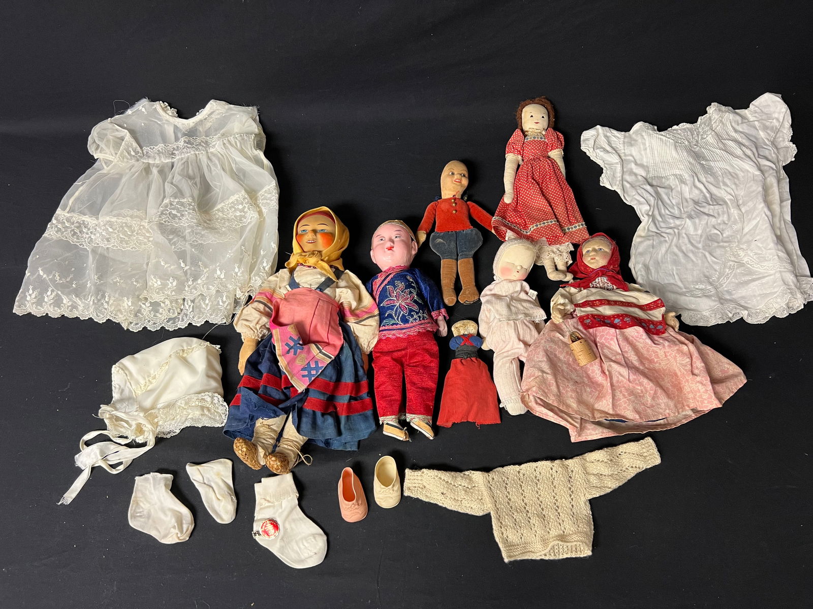 Asst Cloth Face + Paper Mache Dolls - Musical Baby Doll, Japanese Paper Mache, Handpainted Cloth (1 of 4)